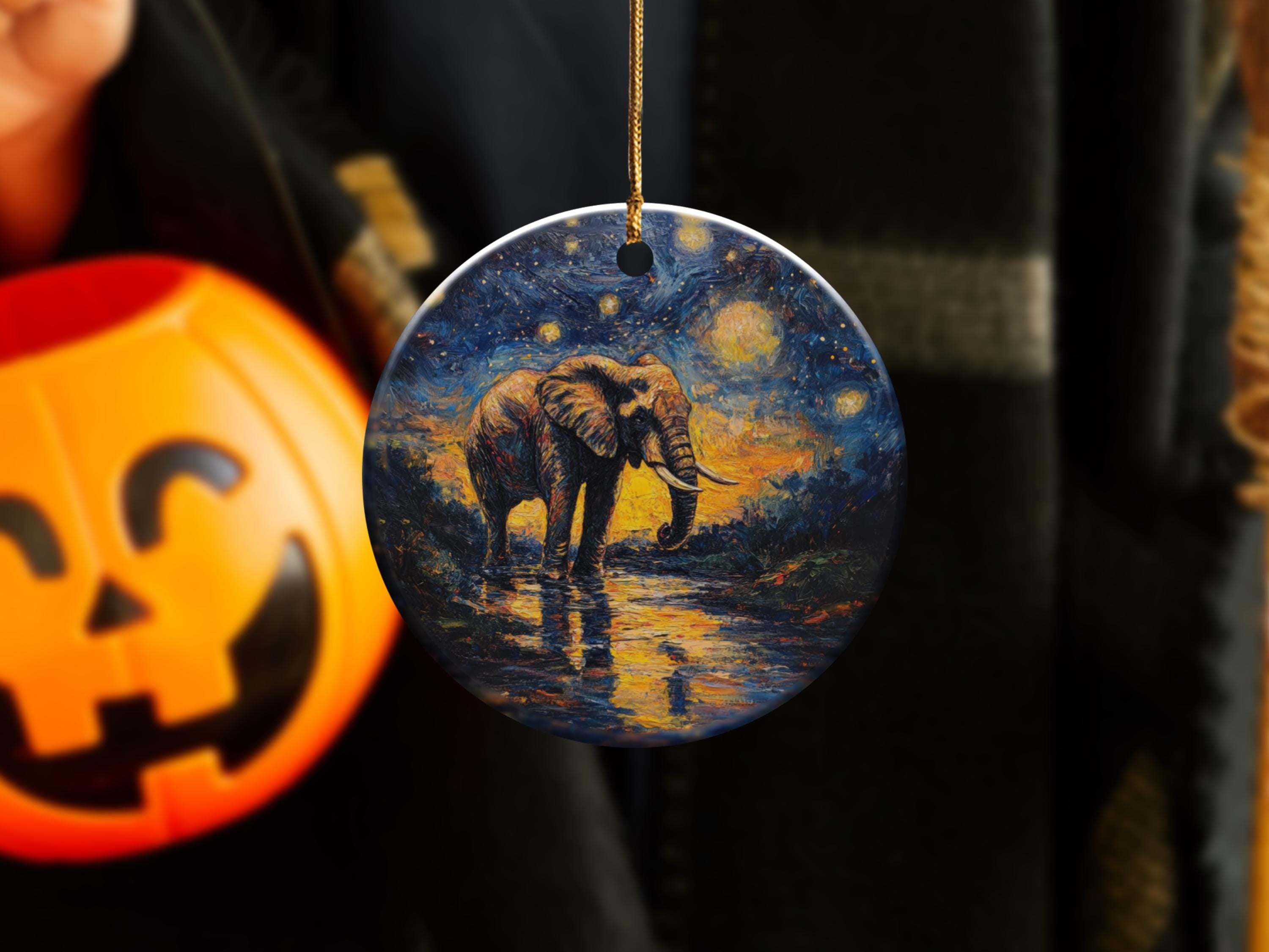 Elephant Ornament, Starry Night Decor, Handcrafted Artwork, Elephant Home Decor Gift, Unique Elephant Decoration, Wildlife Holiday Art Piece