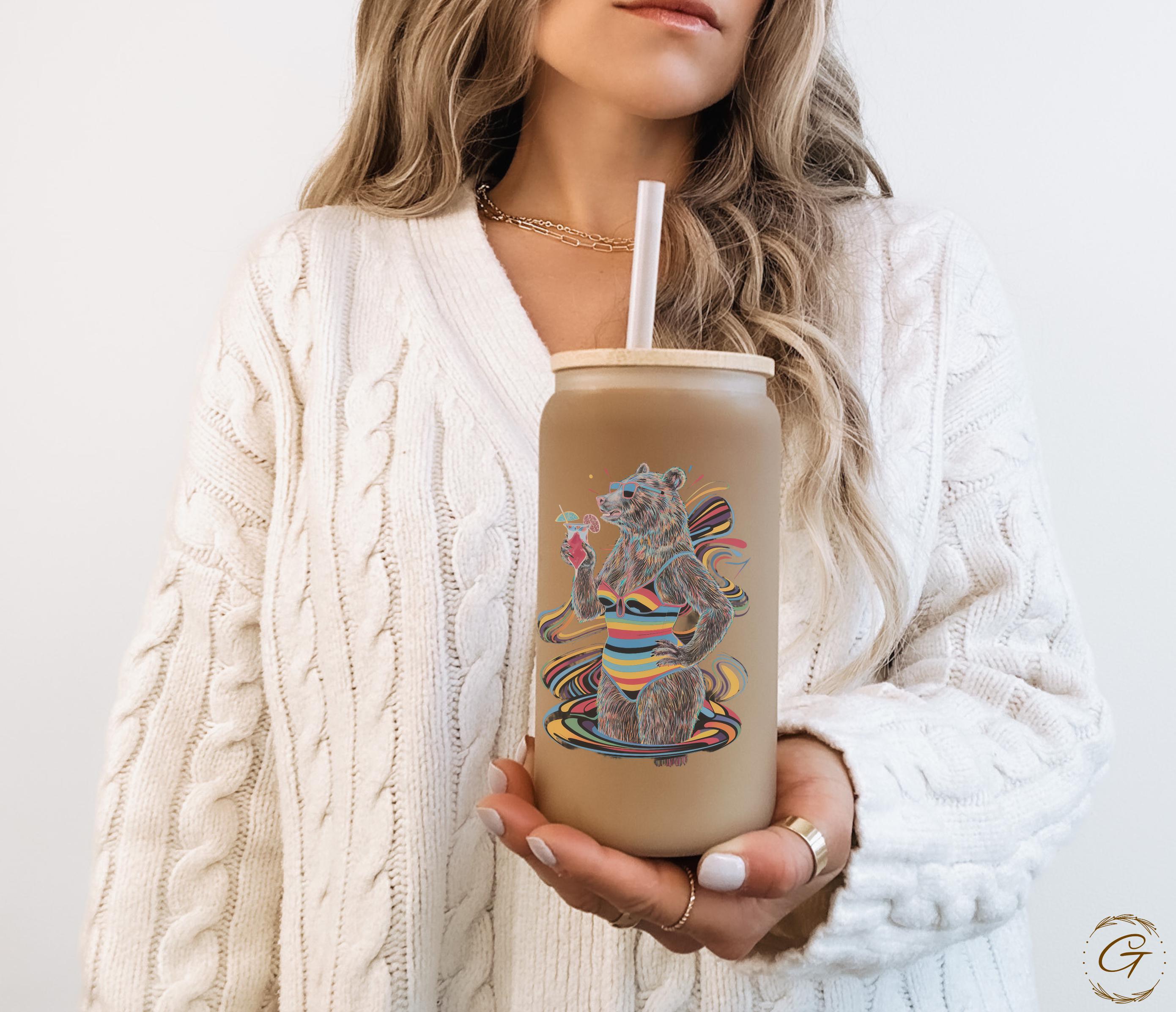 Summer Bear Tan Life Design Frosted Glass Cup