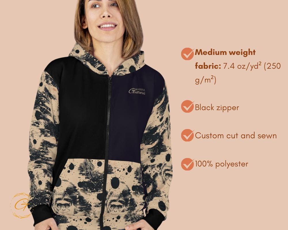 Vintage Monkey Unisex Zip Hoodies All-Over Print