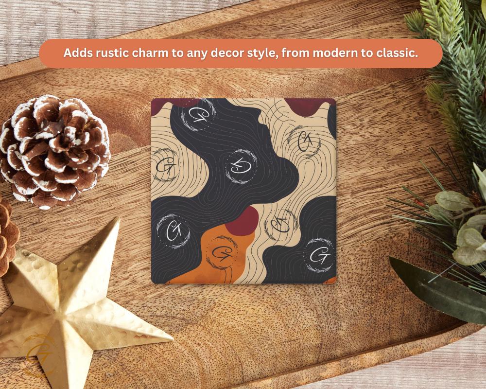 Soapstone Coaster Wave Line Design with Absorbent Cork Backing Square Stone Coasters Home Decor Gift for Coffee or Drinks Perfect for Tables