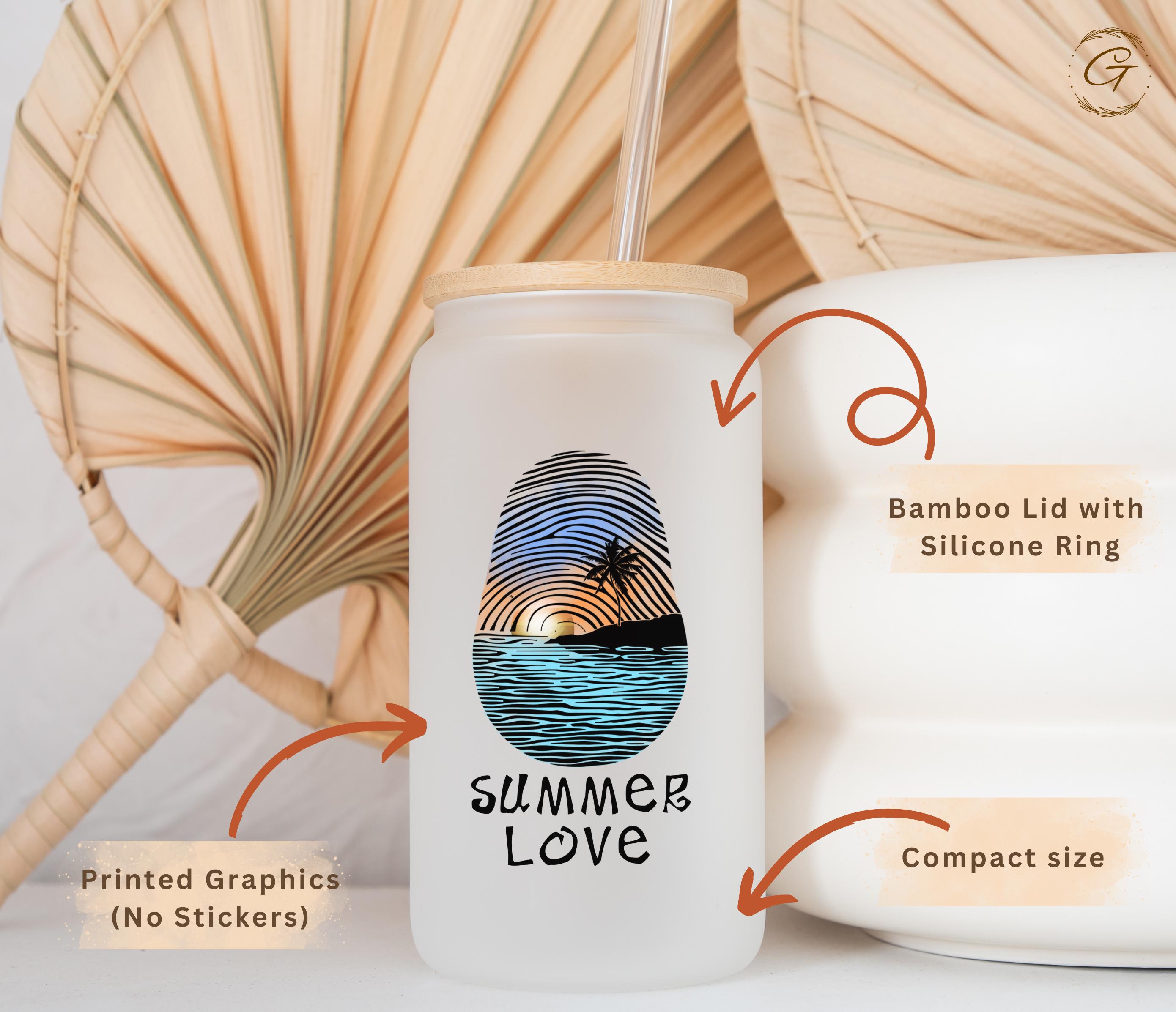Summer Love Sunset Beach Design Frosted Glass Cup