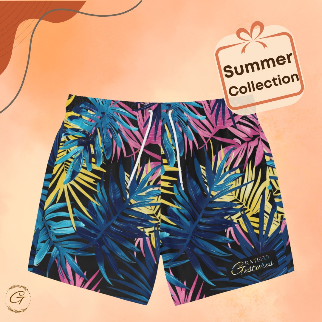 Vibrant Palm Leaves Swim Trunks