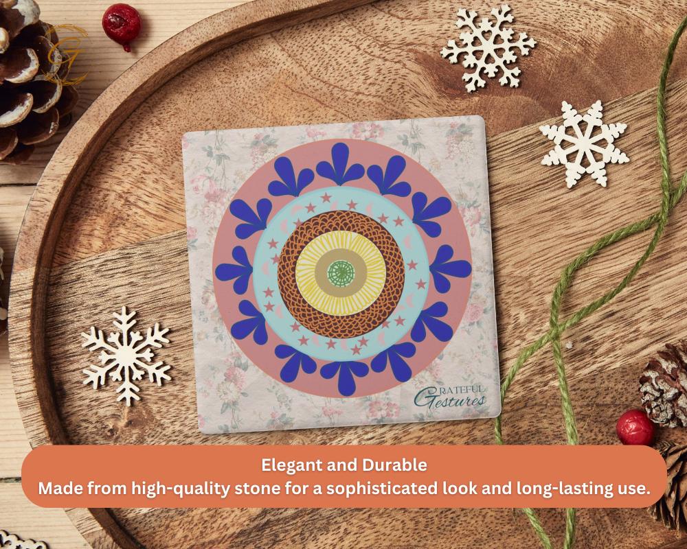 Soapstone Coaster with Doodle Ornate Grateful Gestures Design