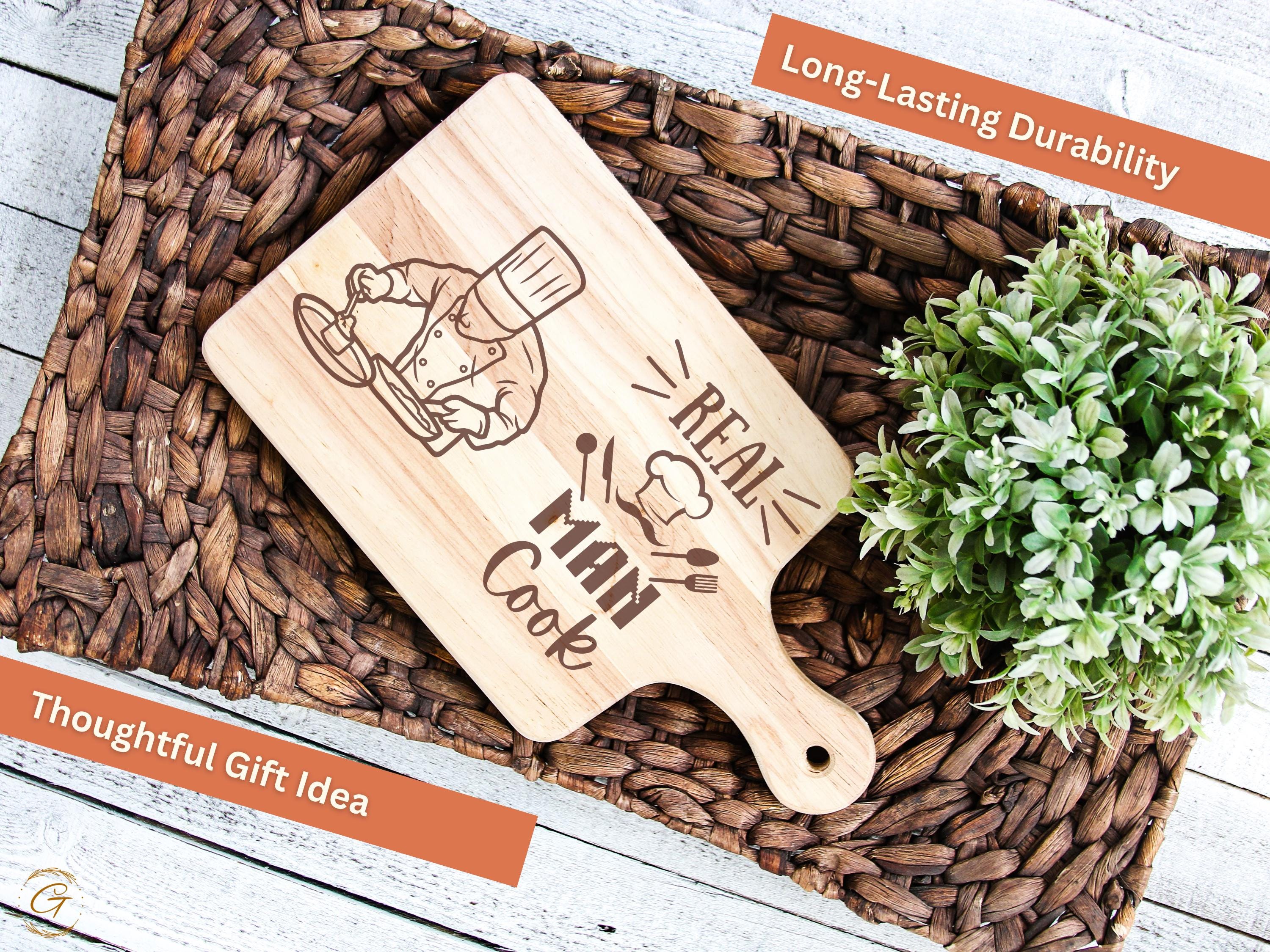 Real Men Cook Hardwood Cutting Board | Chef Engraved Cutting Board | Rustic American-Made Gift for Dads, Husbands & Home Chefs