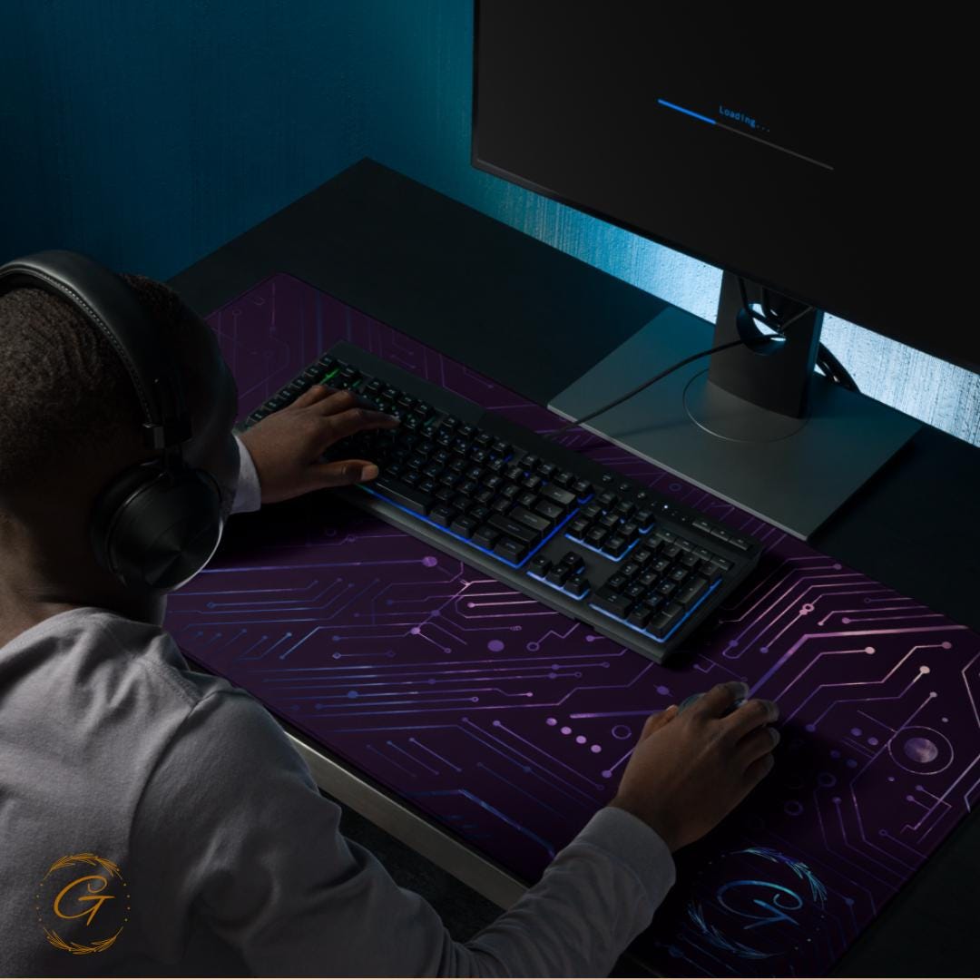 Purple Color Modern Circuit Design Gaming Mouse Pad