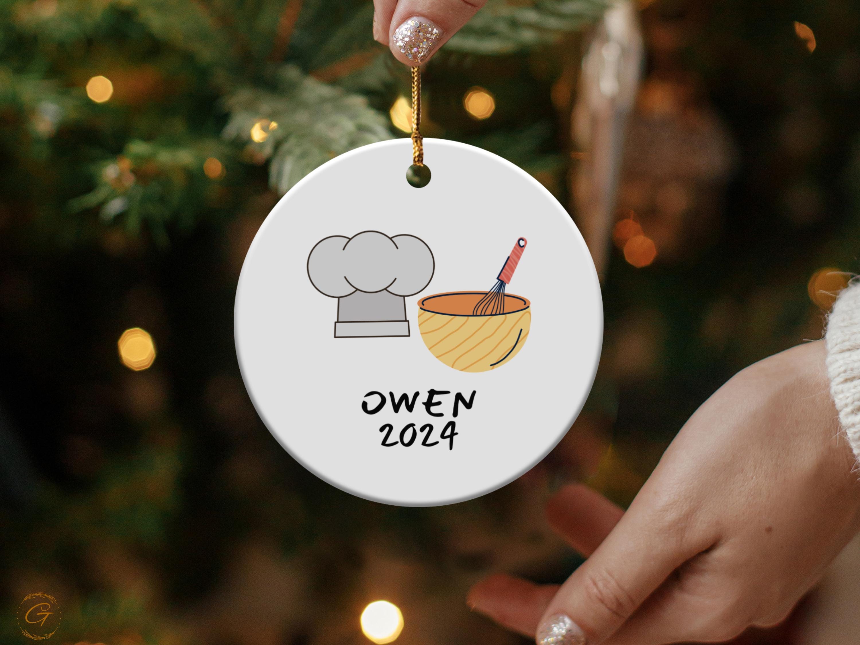 Personalized Chef Hat and Mixing Bowl Ornament, Personalized Christmas Ornaments, Kitchen Decor Ornament, Custom Name 2024 Holiday Ornaments