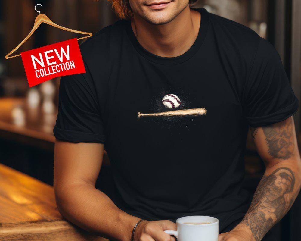 Sports T-Shirt Vintage Baseball Tee, Bat and Ball Graphic Tee