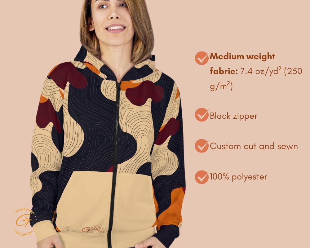 Wave Lines Design Unisex Zip Hoodie All-Over Print