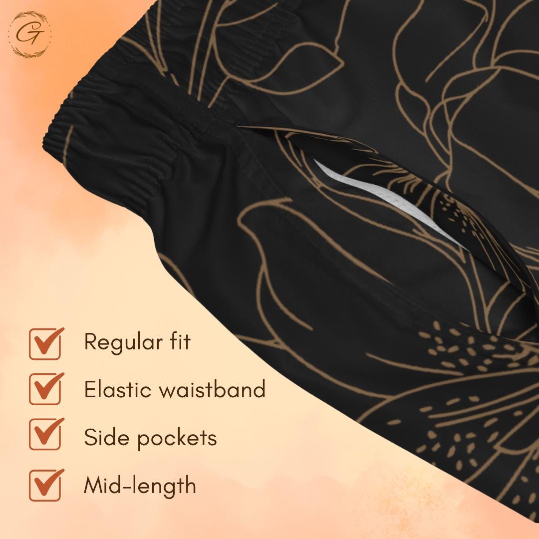Black and Gold Floral AOP Swim Trunks