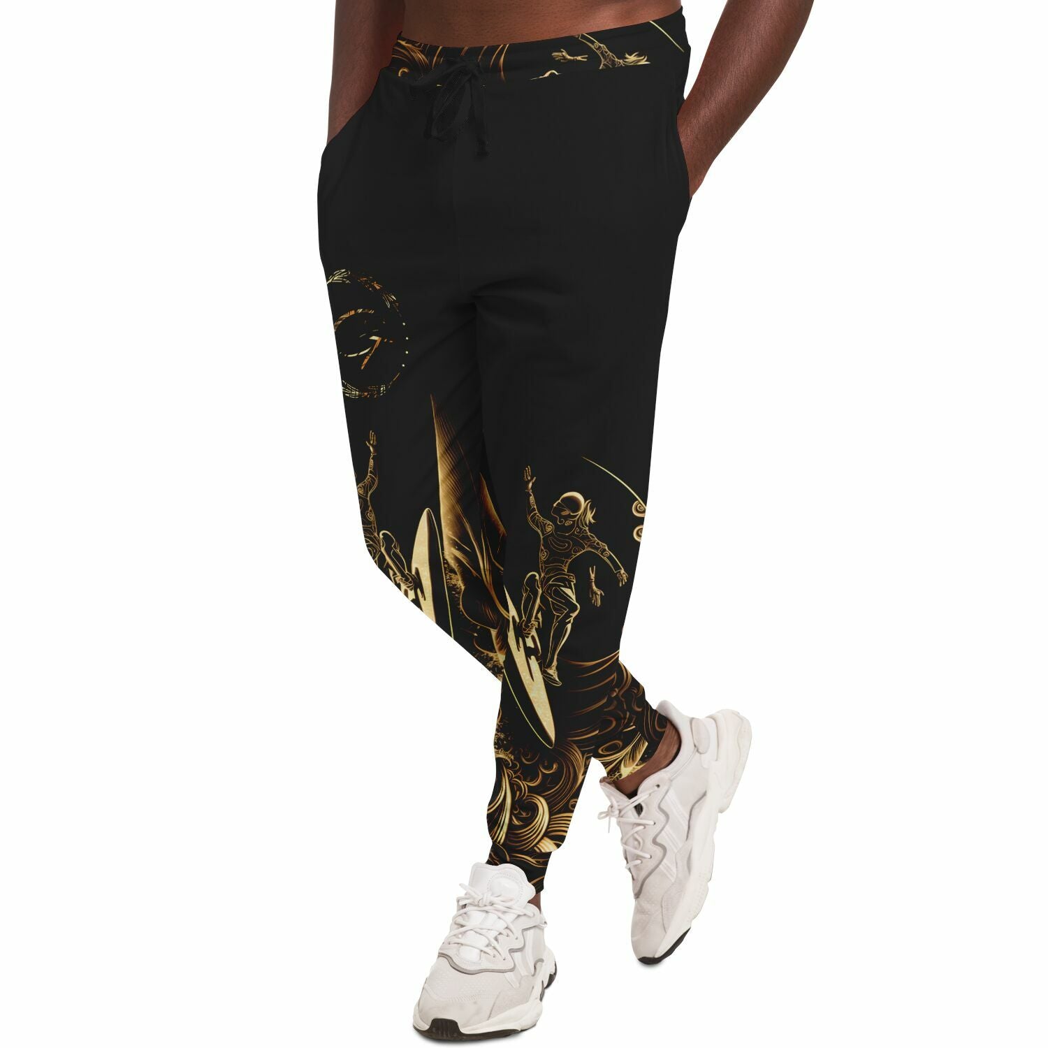 Gold Surfer Joggers – Black and Gold Wave Sweatpants