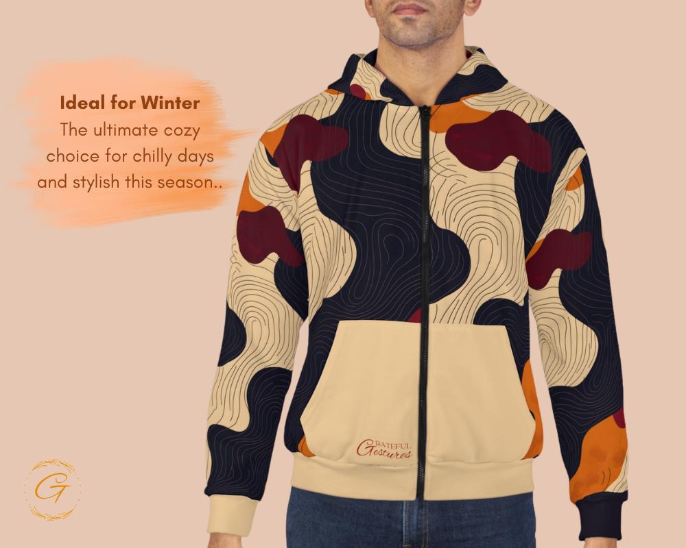Wave Lines Design Unisex Zip Hoodie All-Over Print