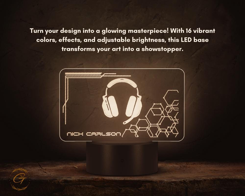 Gamer Plate Design Name Plate Acrylic LED Sign