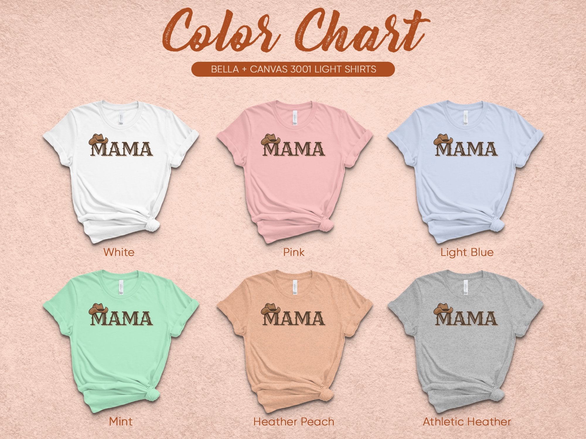 Mama Graphic Tee Shirt Color Chart for Bella Canvas product