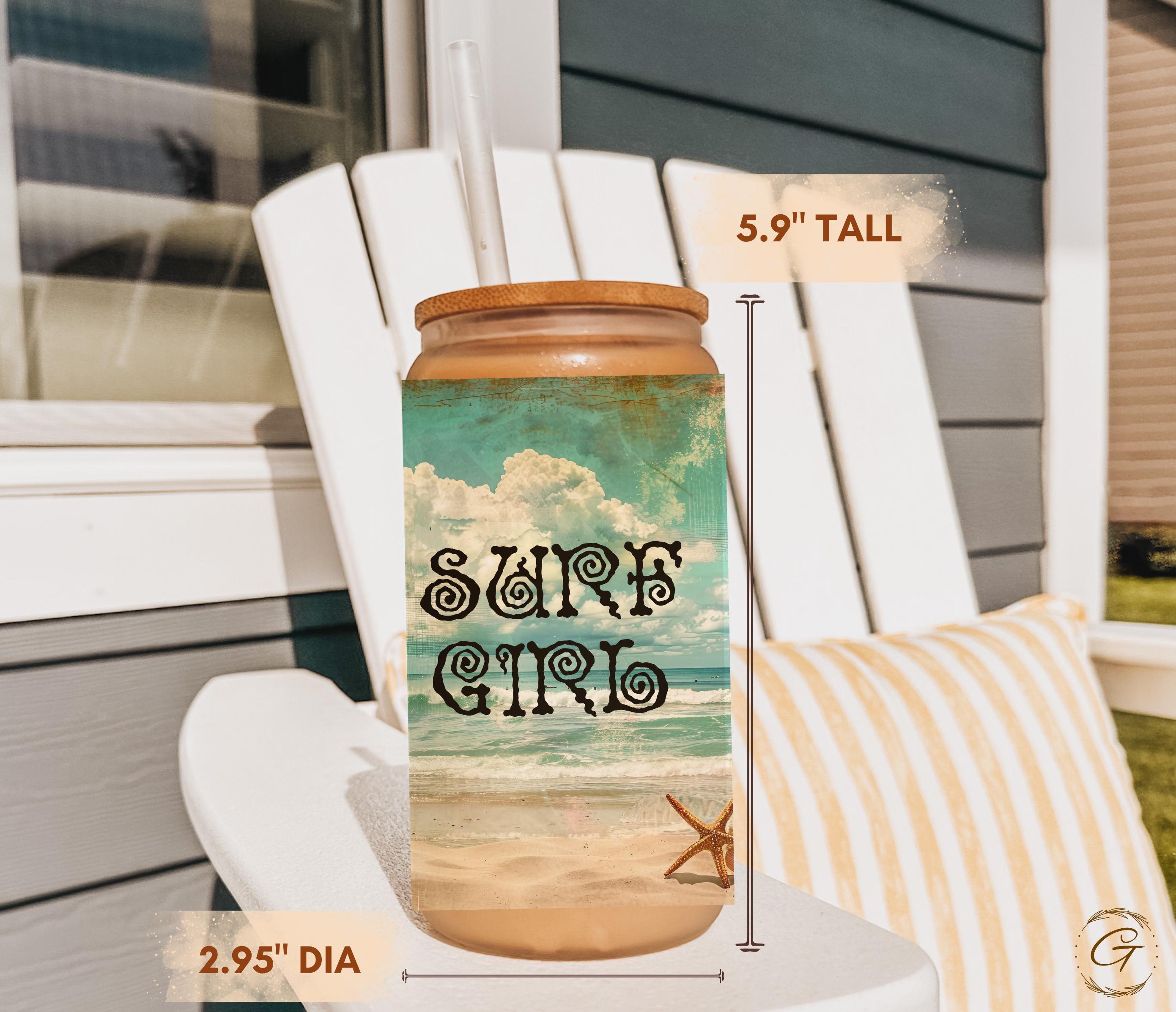 Surf Girl Beach Frosted Glass Cup, Personalized Libbey Cup