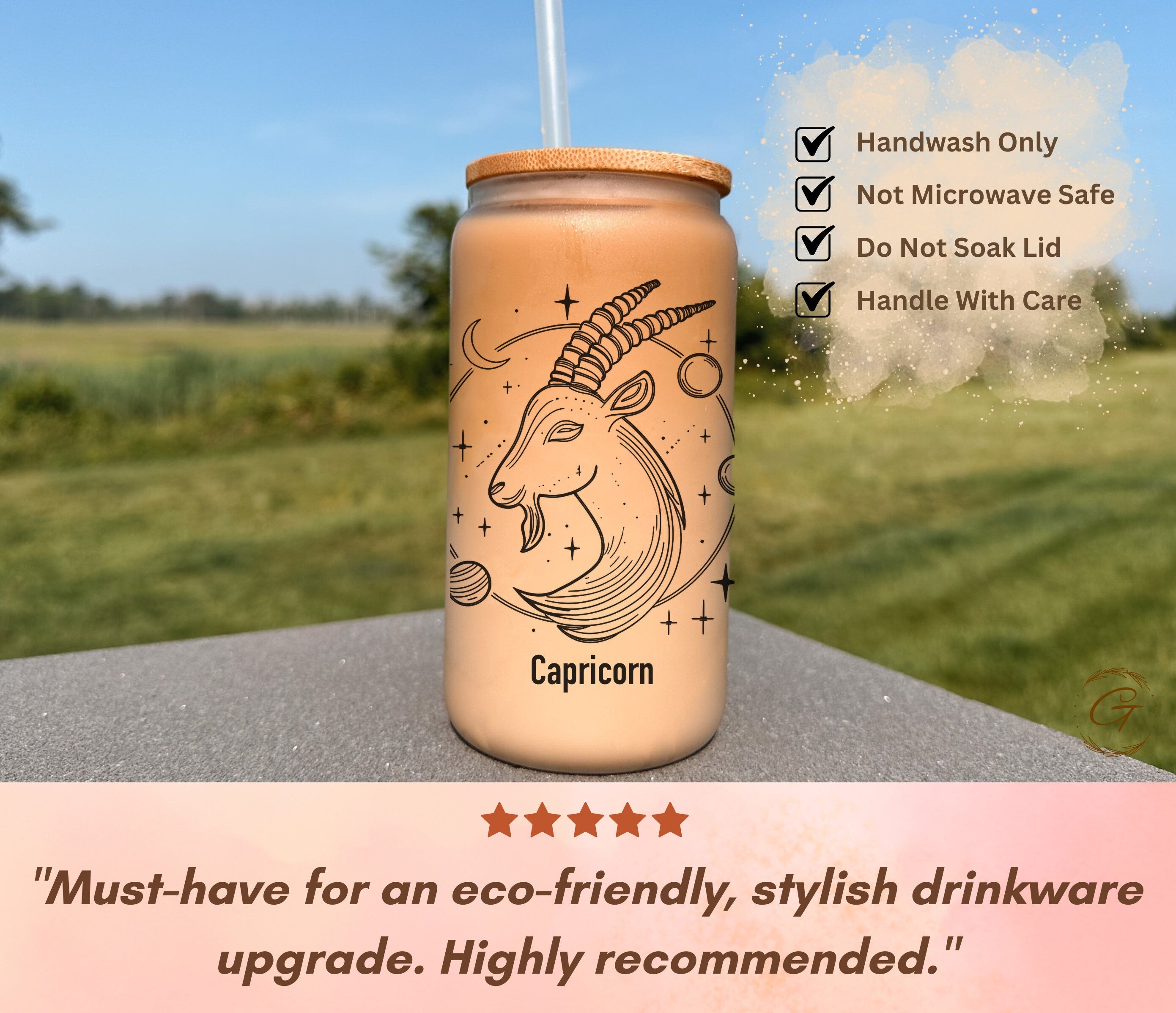 Zodiac Capricorn Frosted Glass Cup