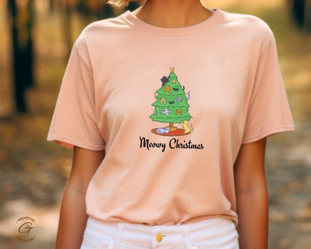 Christmas Tee, Cute Meowy Christmas Cat Tree Shirt