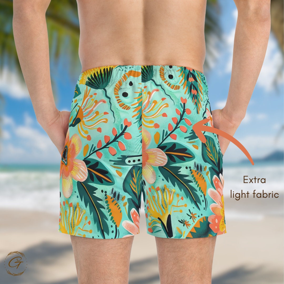 Bohemian Pastel Colors Swim Trunks, Vibrant AOP Design for Beachwear Ideal Summer Men's Gift Idea Perfect Beachwear, Unique Summer Beachwear