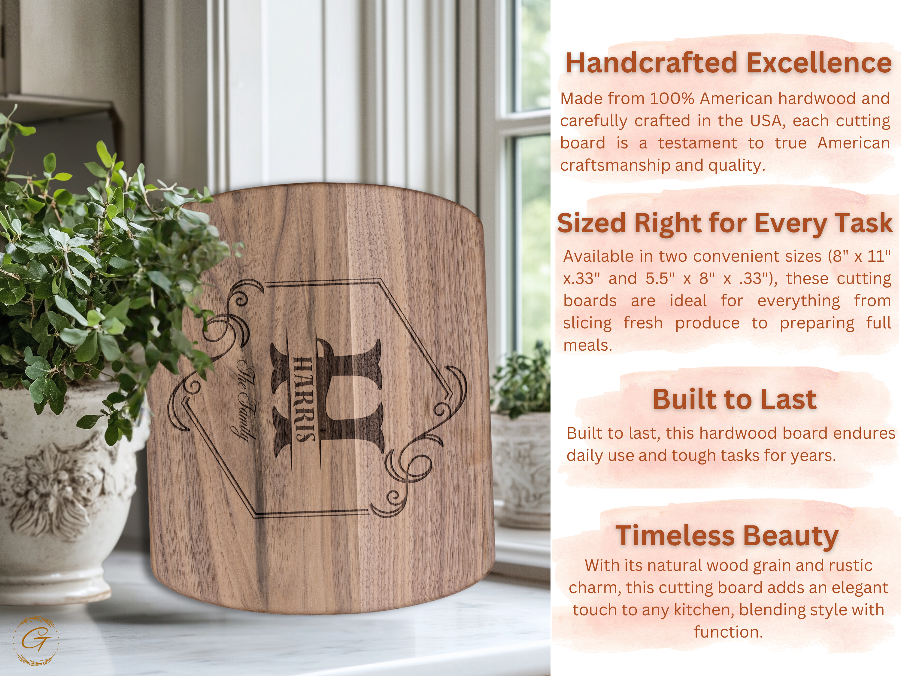 Personalized Hardwood Oval Cutting Board with Family Name Engraving