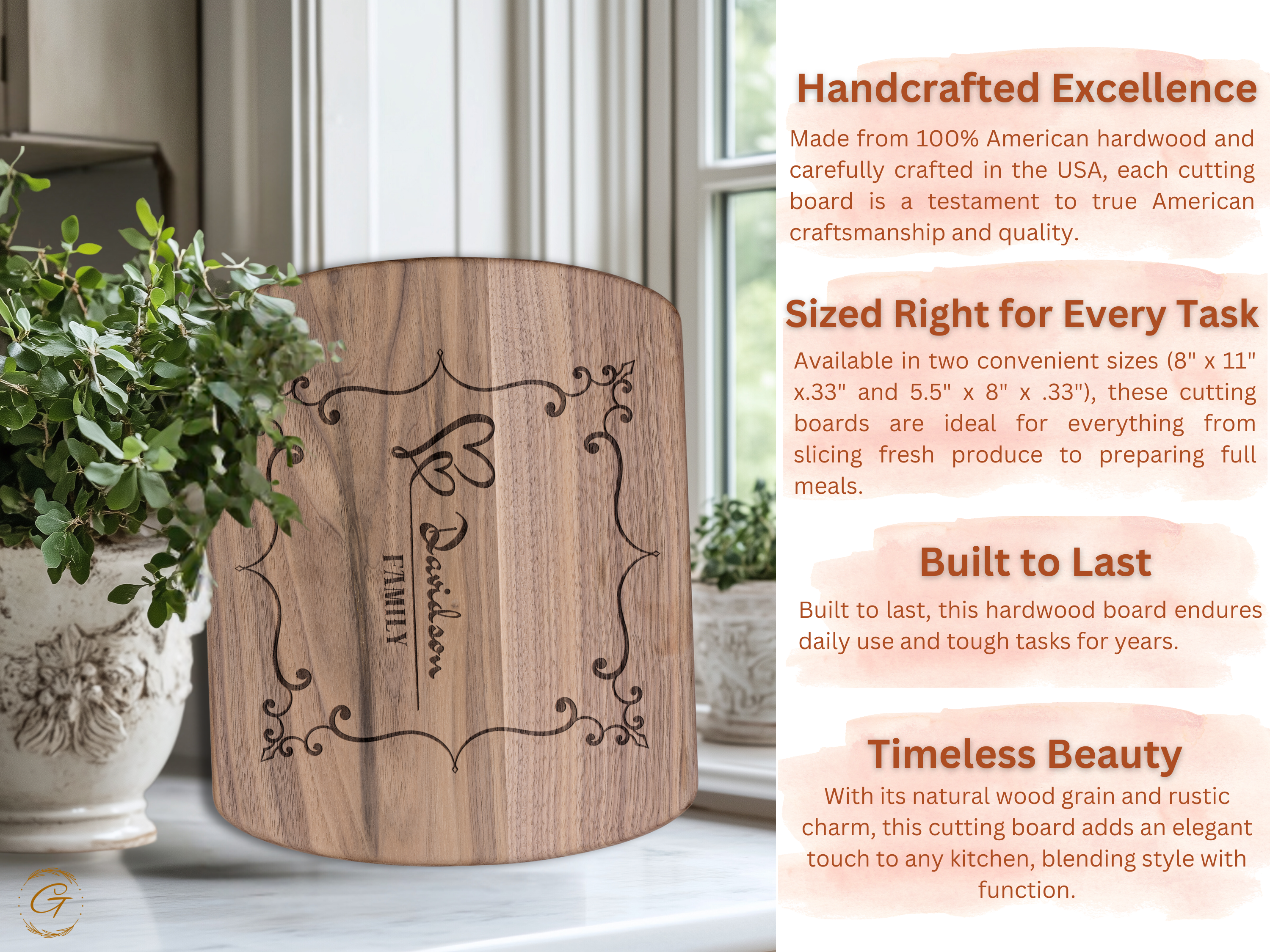 Personalized Hardwood Oval Cutting Board with Family Name
