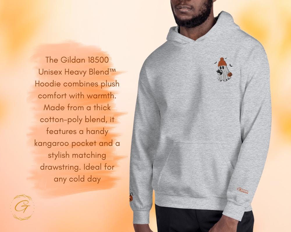 Halloween Hoodie Ghost and Cat Hooded Sweatshirt, Spooky Ghost with Hat and Pumpkin Hoodie, Everyday Wear Fun Spooky Ghost Season Gift Idea