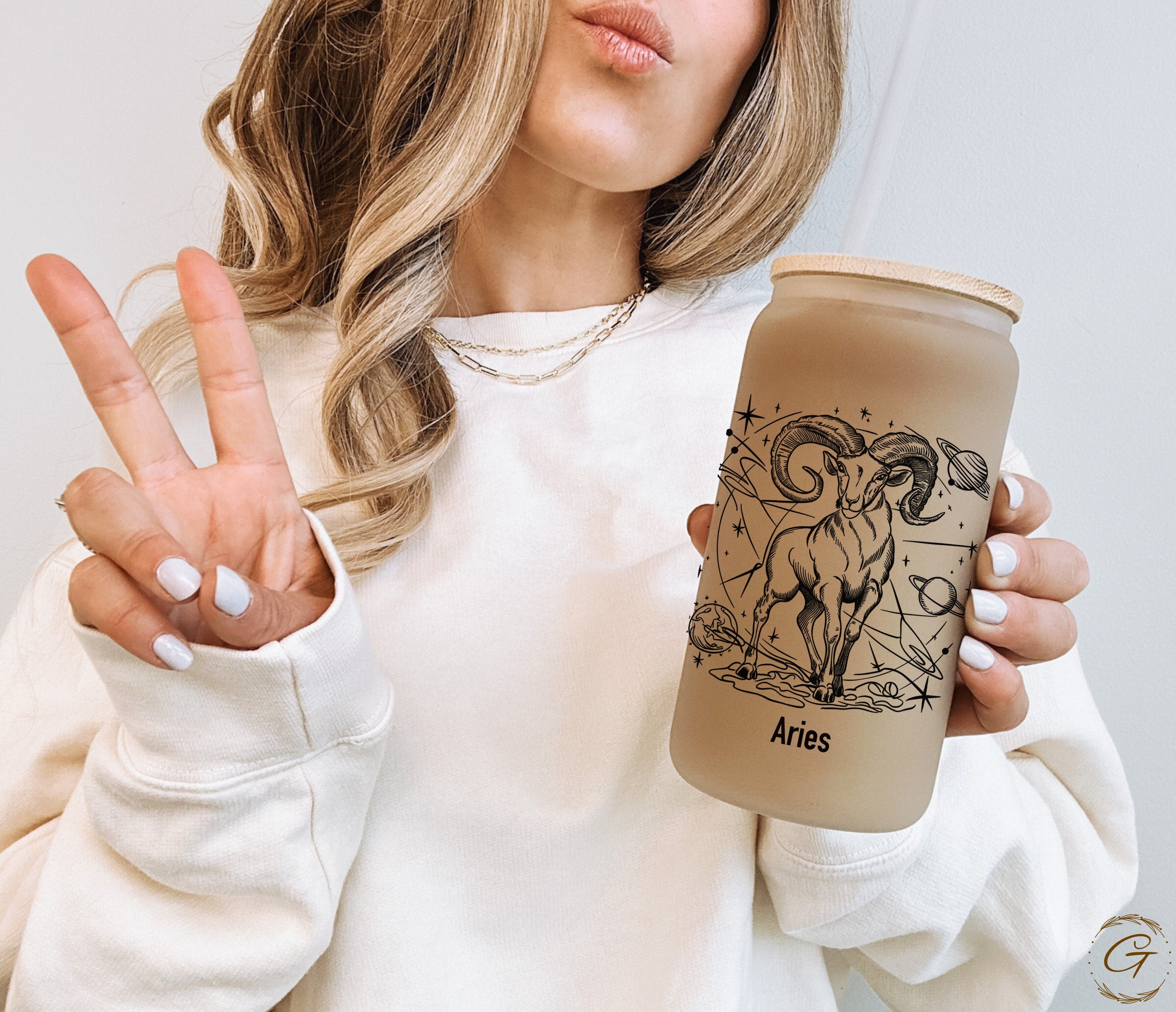 Aries Frosted Glass Cup Zodiac Sign
