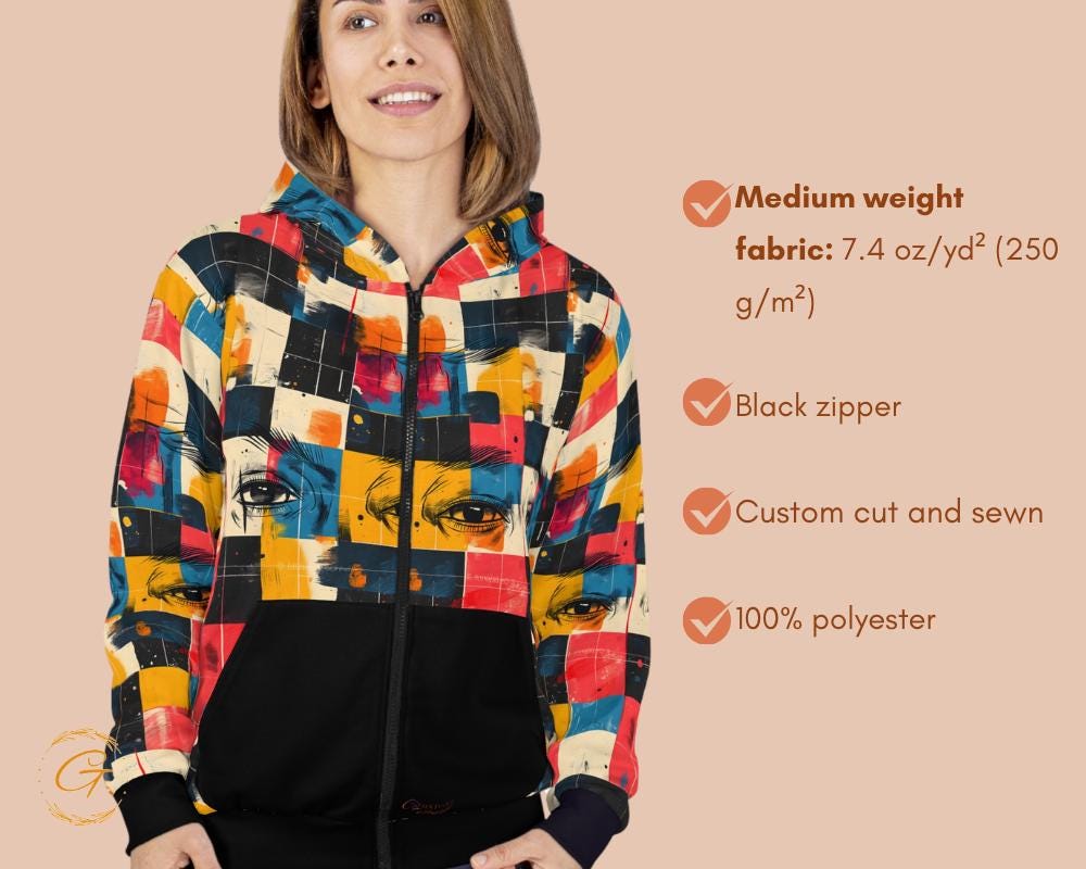 Retro Checkered Zip Hoodie All-Over Print