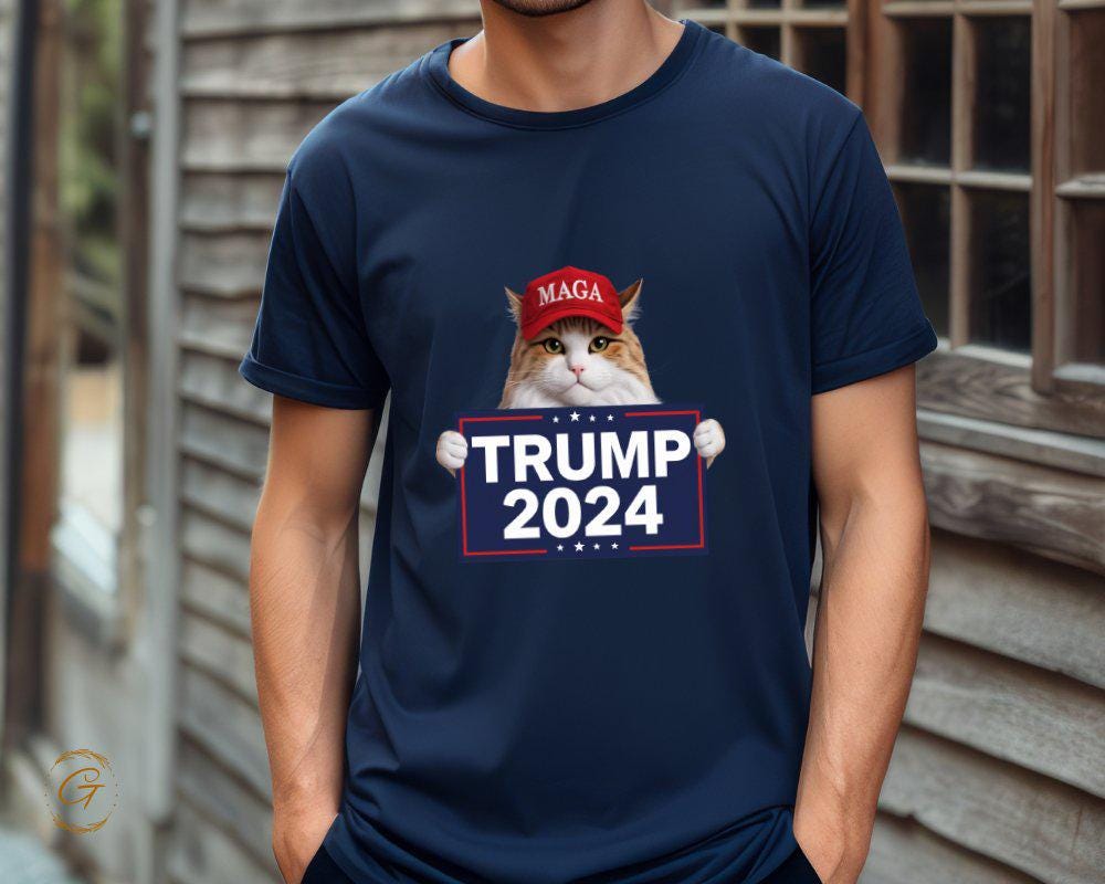 Trump 2024 Cat T-Shirt, Cute Cat in Red Hat Graphic Tee