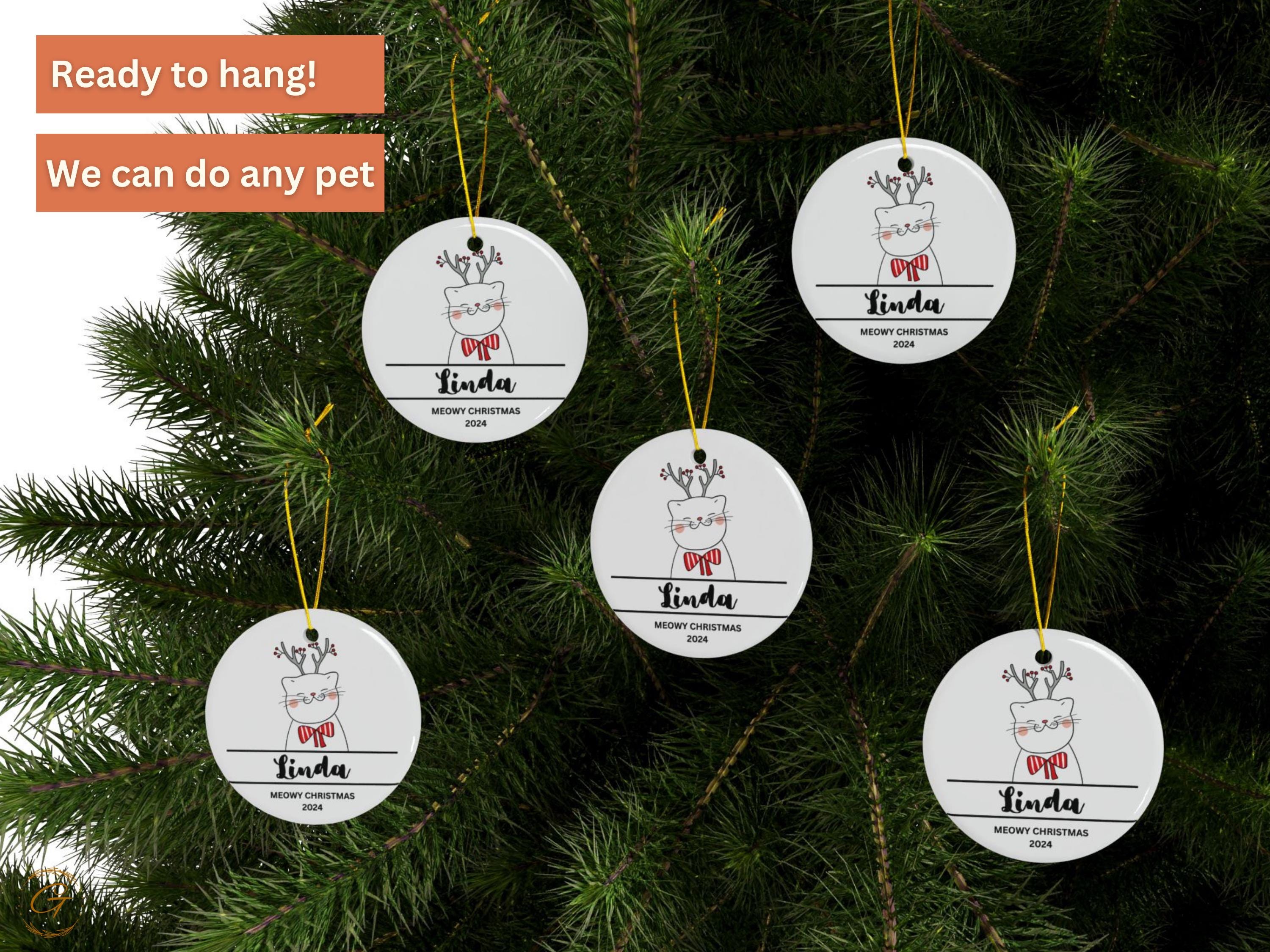 Personalized Christmas Cat Ornament, Custom Name Cat Decoration, Cute Holiday Gift for Cat Lovers, Meowy Christmas 2024, Unique Holiday Gift