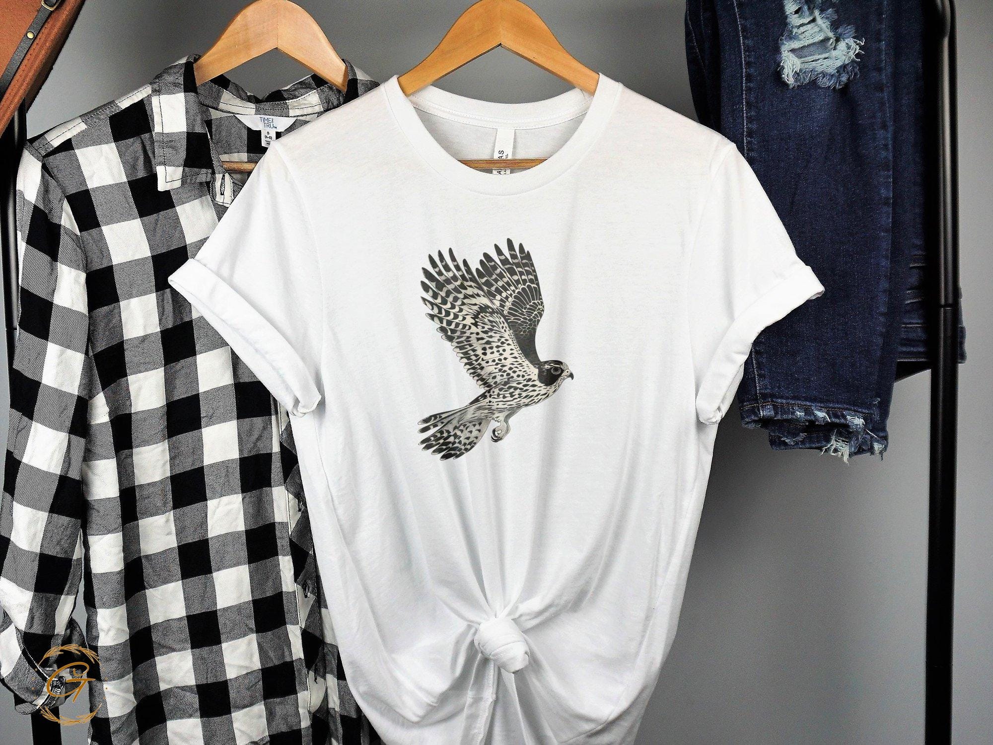 Vintage Hawk Illustration T-Shirt, Detailed Bird of Prey Design Tee