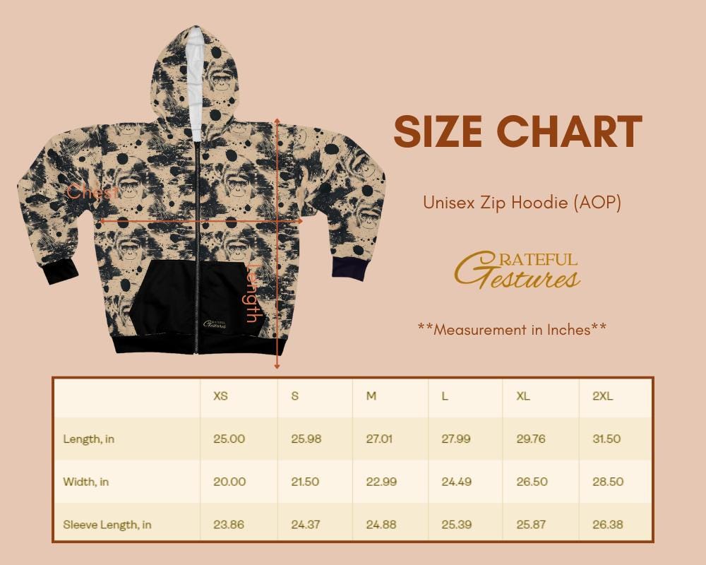 Vintage Monkey Zip Hoodie All-Over Print