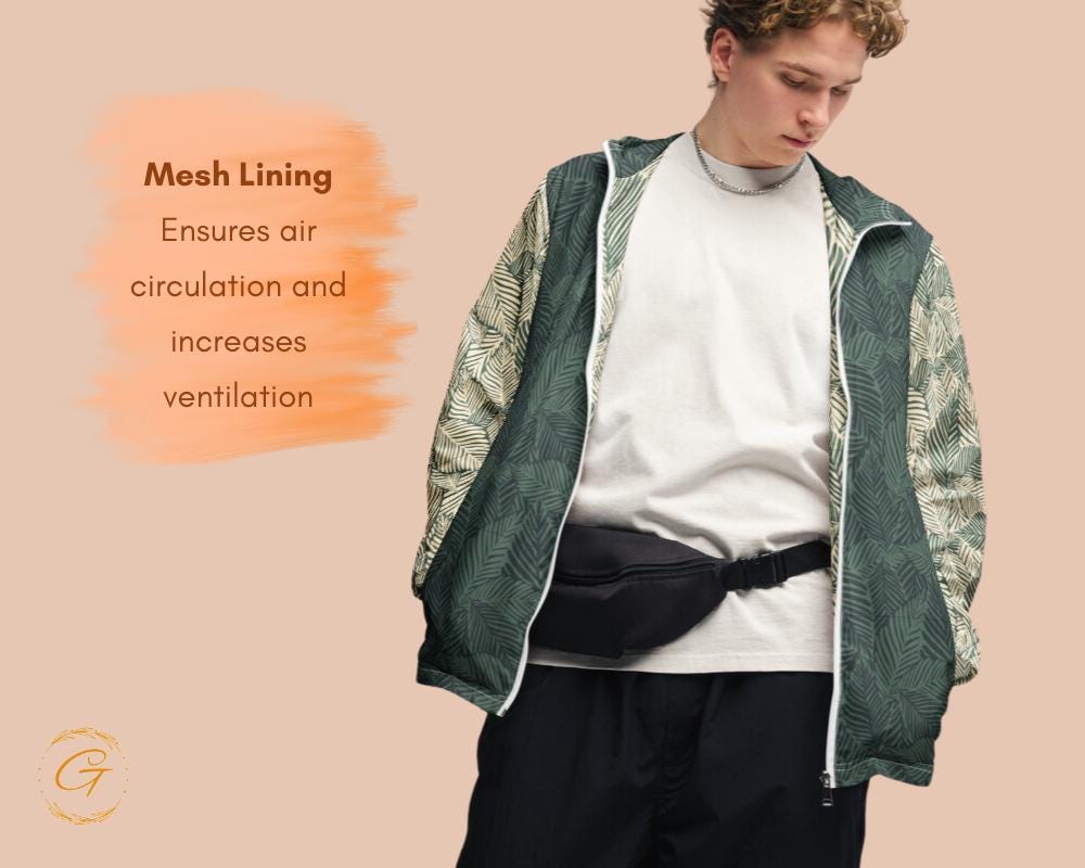 Men’s Windbreaker Leaves Design, Stylish Zip-Up Jacket