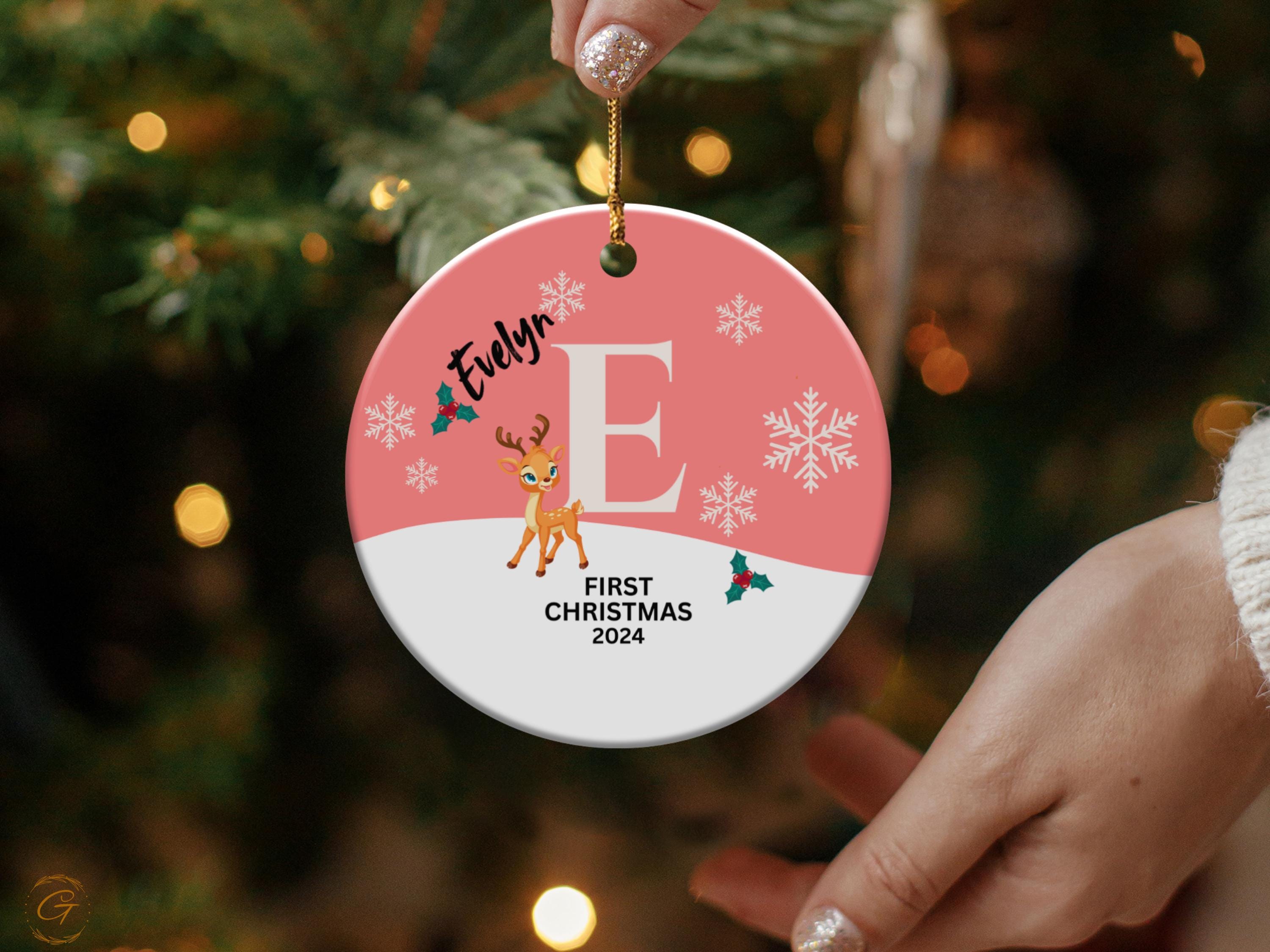 Personalized Baby's First Christmas Ornament, Custom Reindeer and Snowflakes Decoration, Newborn Christmas Keepsake 2024, Ideal Newborn Gift