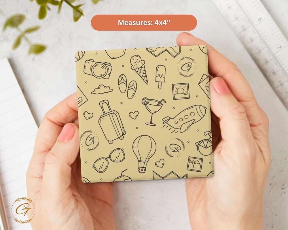 Soapstone Coaster with Doodle Hobby Pattern Design, Unique Drink Coaster with Cork Backing Perfect for Home Decor or Gift Idea for Hobbyists