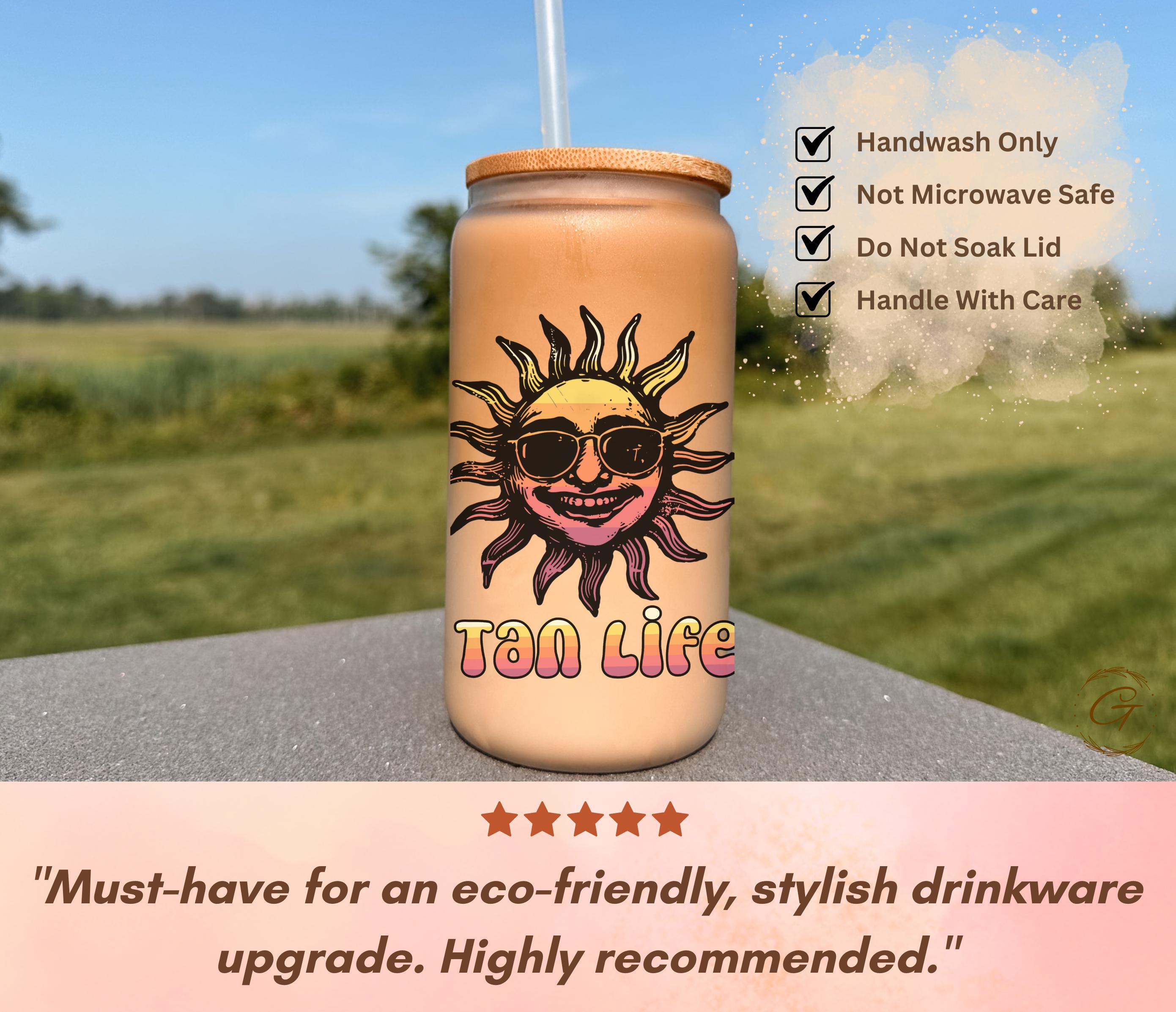 Tan Life Sun Design Frosted Glass Cup