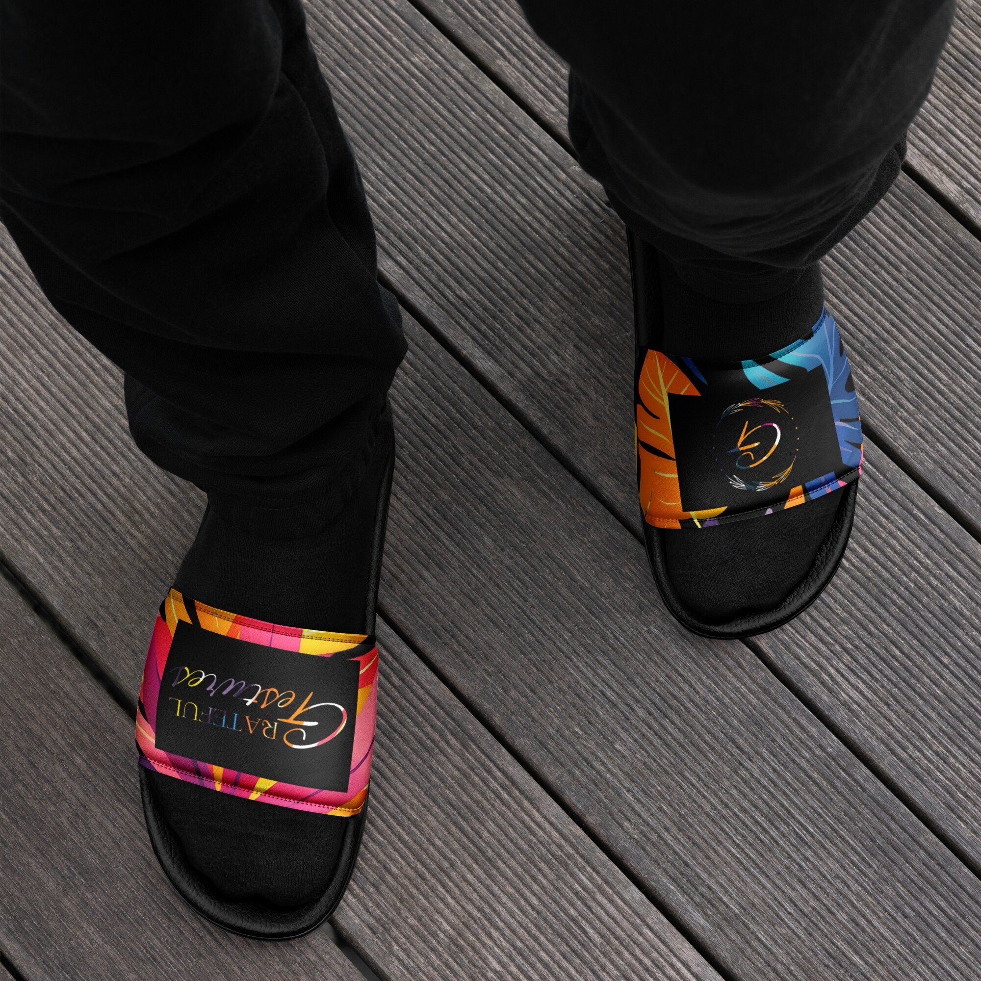 Floral Colorful Men's Slides with Vibrant Design, Comfortable Casual Footwear, Ideal Summer Gift, Bright Summer Stylish Casual Footwear