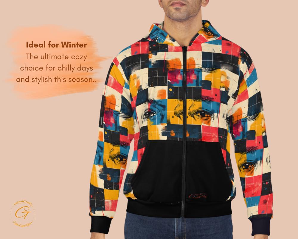 Retro Checkered Zip Hoodie All-Over Print