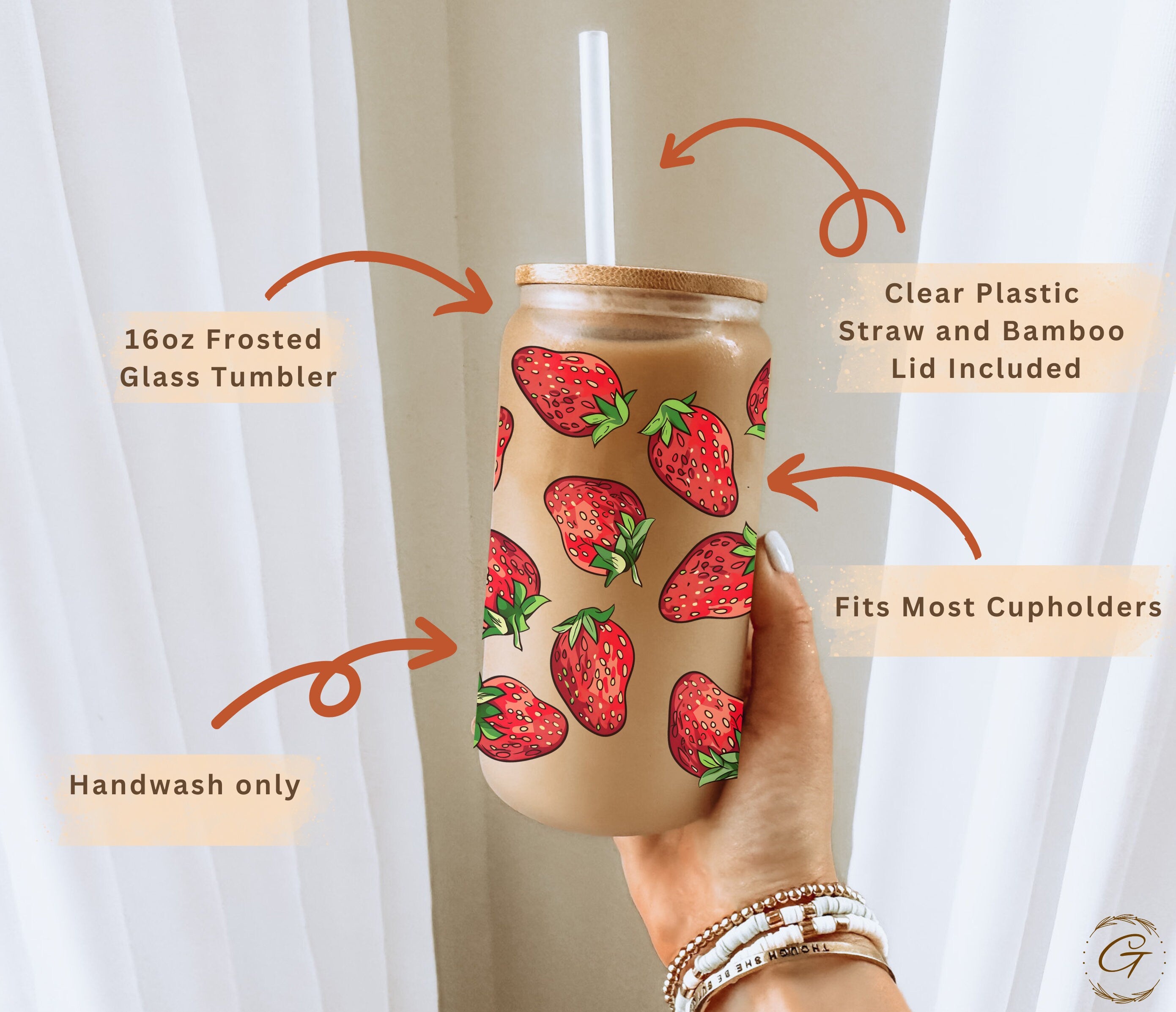Strawberry Pattern Frosted Glass Libbey Cup
