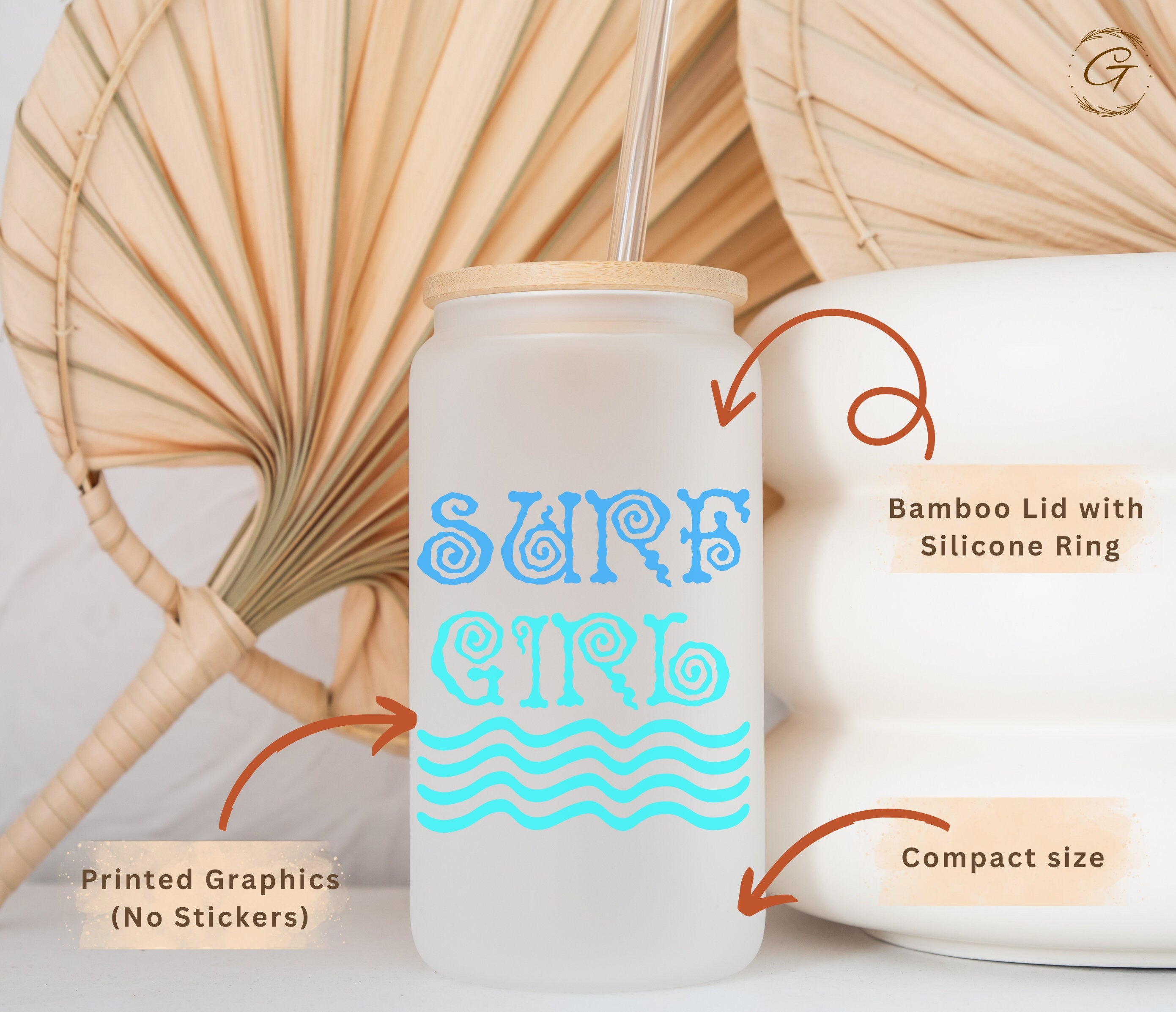 Surf Girl Frosted Glass Cup