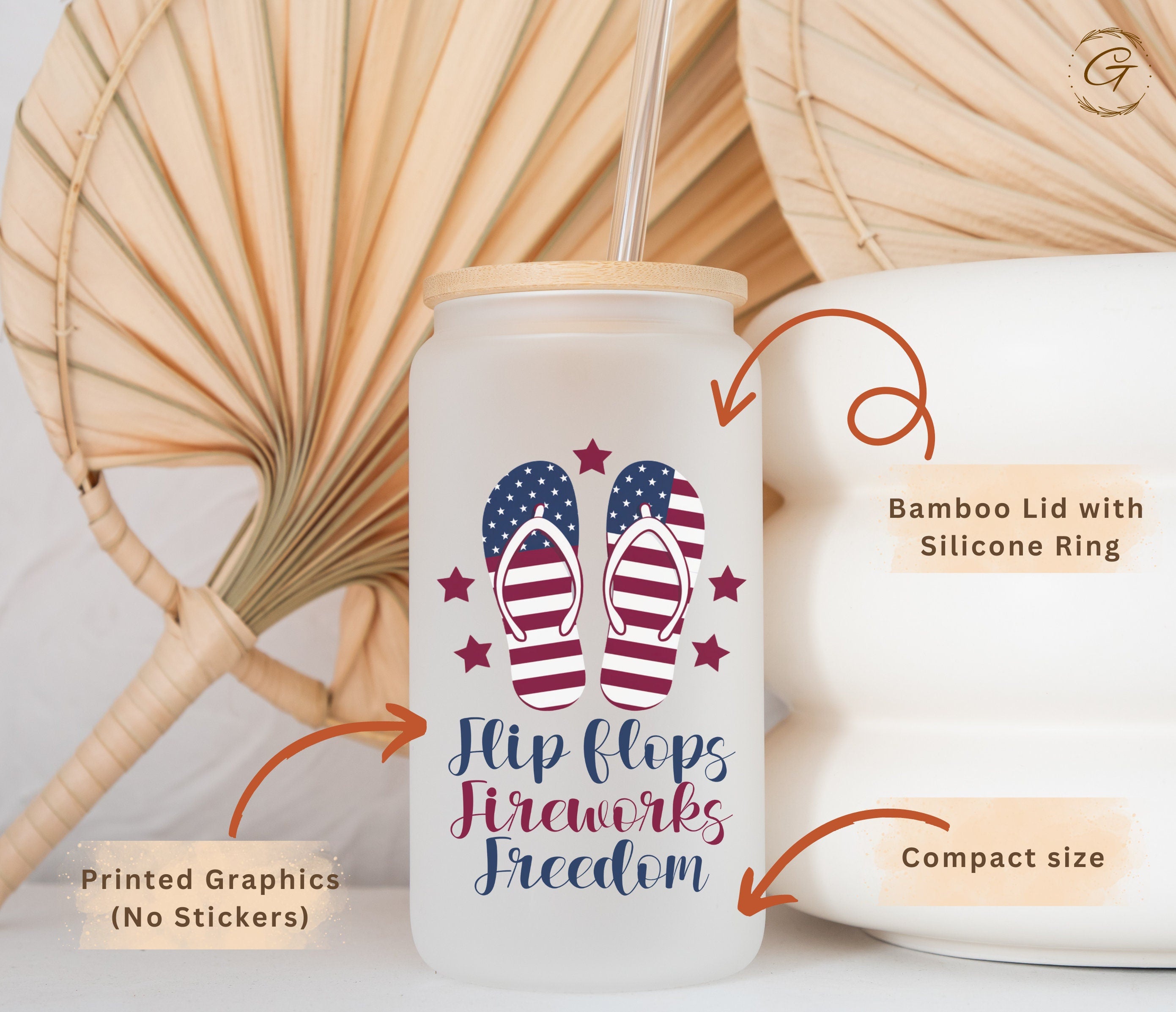 16oz Frosted Libbey Glass Cup with Flip Flops