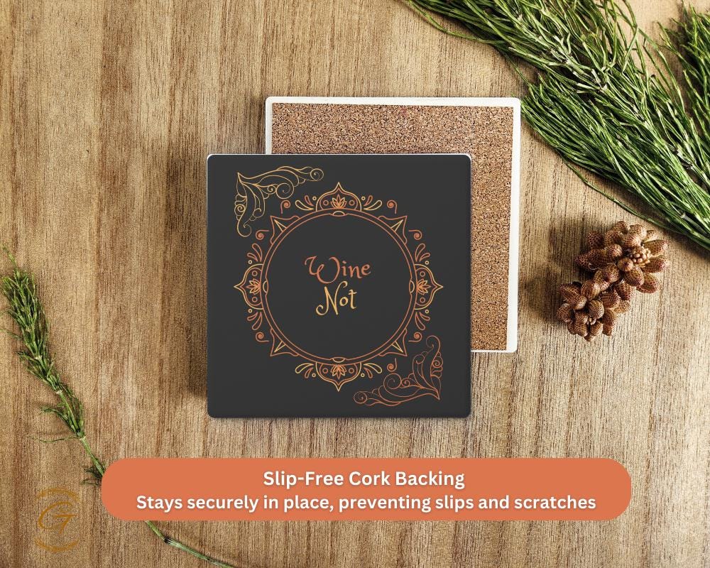 Soapstone Coaster with Wine Not Design, Fun Drink Coaster with Cork Backing Perfect for Wine Lovers, Stylish Holiday Gift Home and Bar Decor