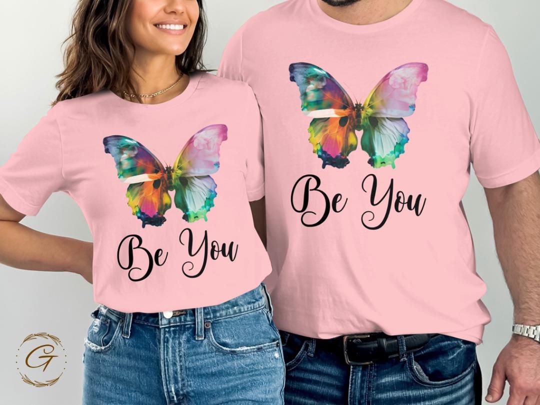 Inspirational Butterfly Graphic T-Shirt, Colorful Be You Design Tee