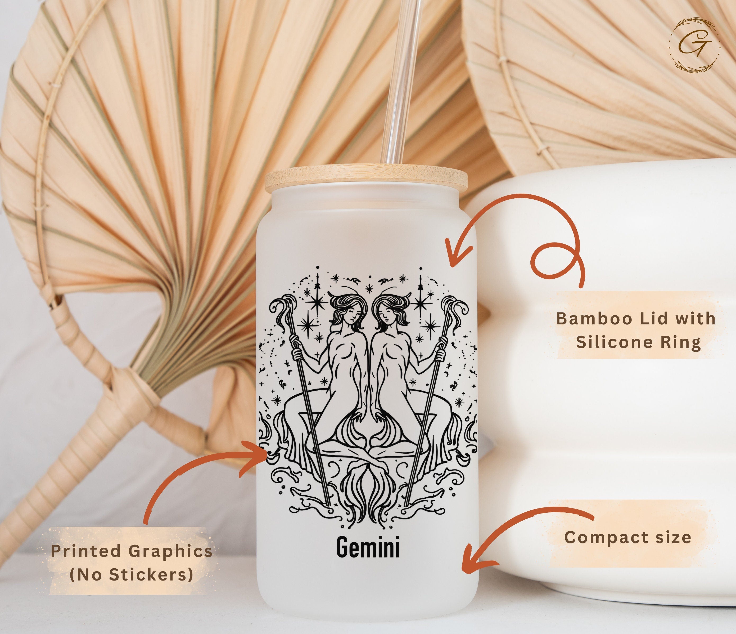 Gemini Zodiac Sign Frosted Glass Cup