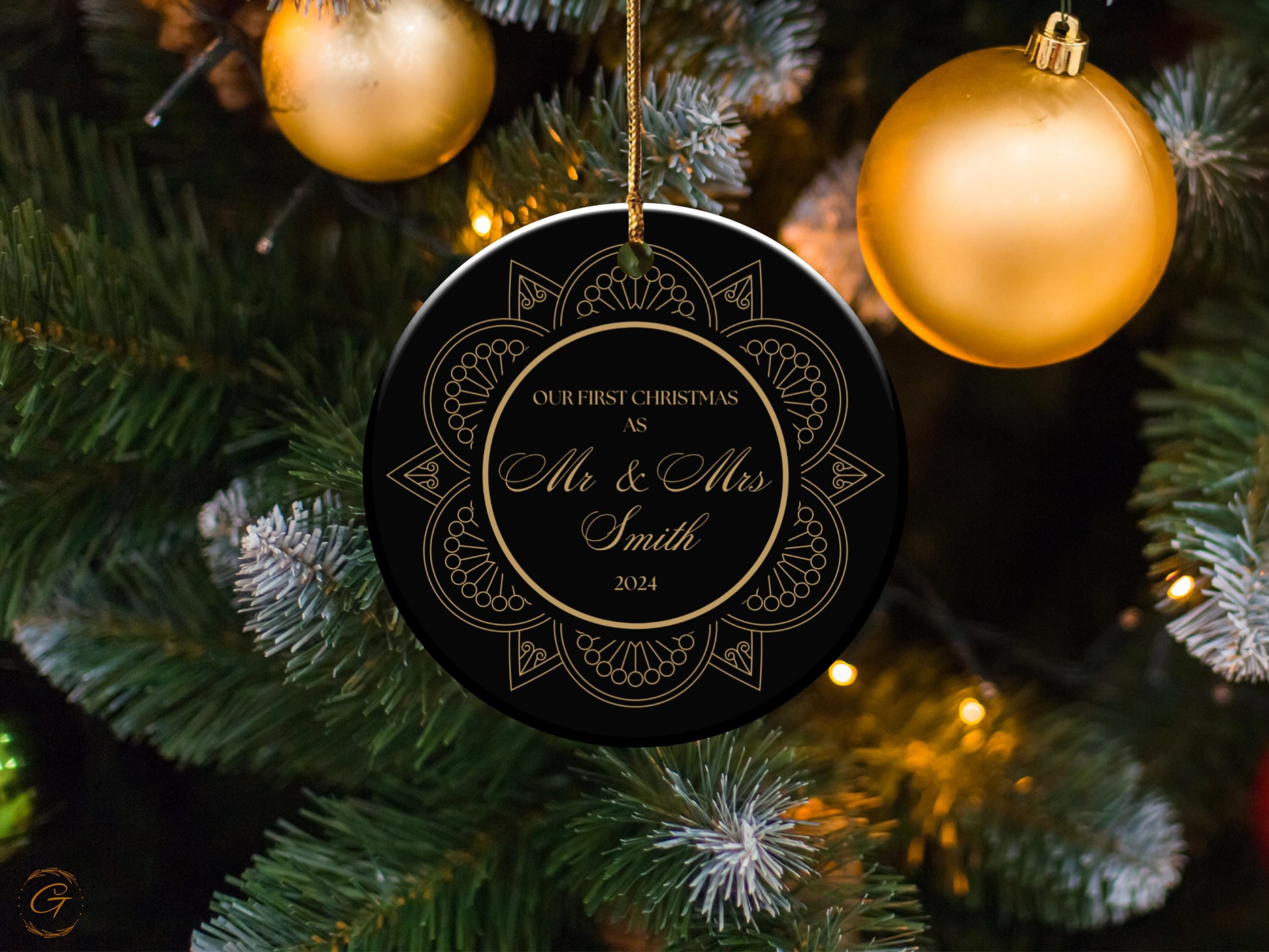 Personalized Wedding Christmas Ornament, Mr and Mrs First Christmas 24