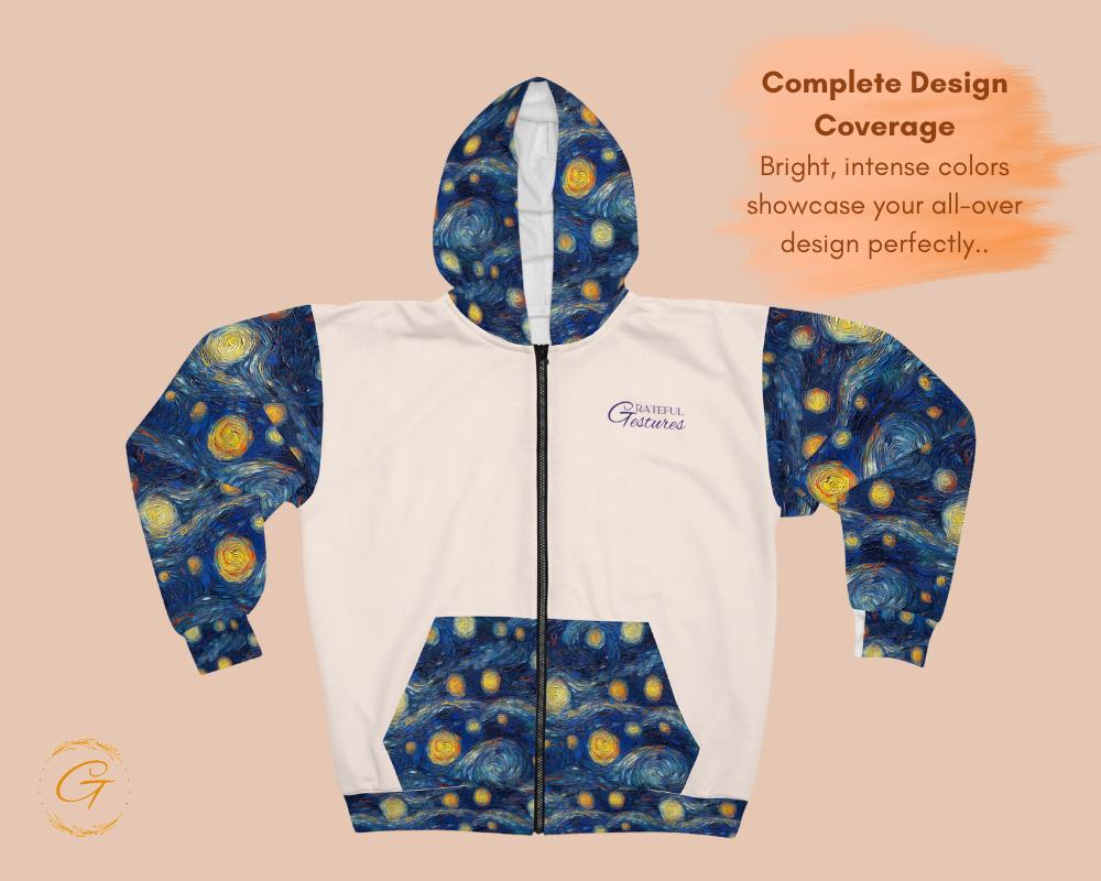 Starry Night White Design Zip Hoodie All-Over Print