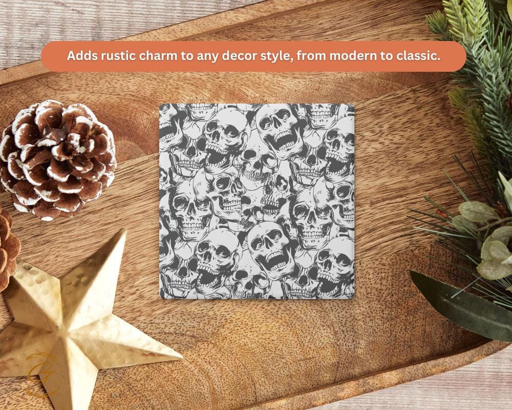 Skull Pattern Square Soapstone Coasters with Cork Backing