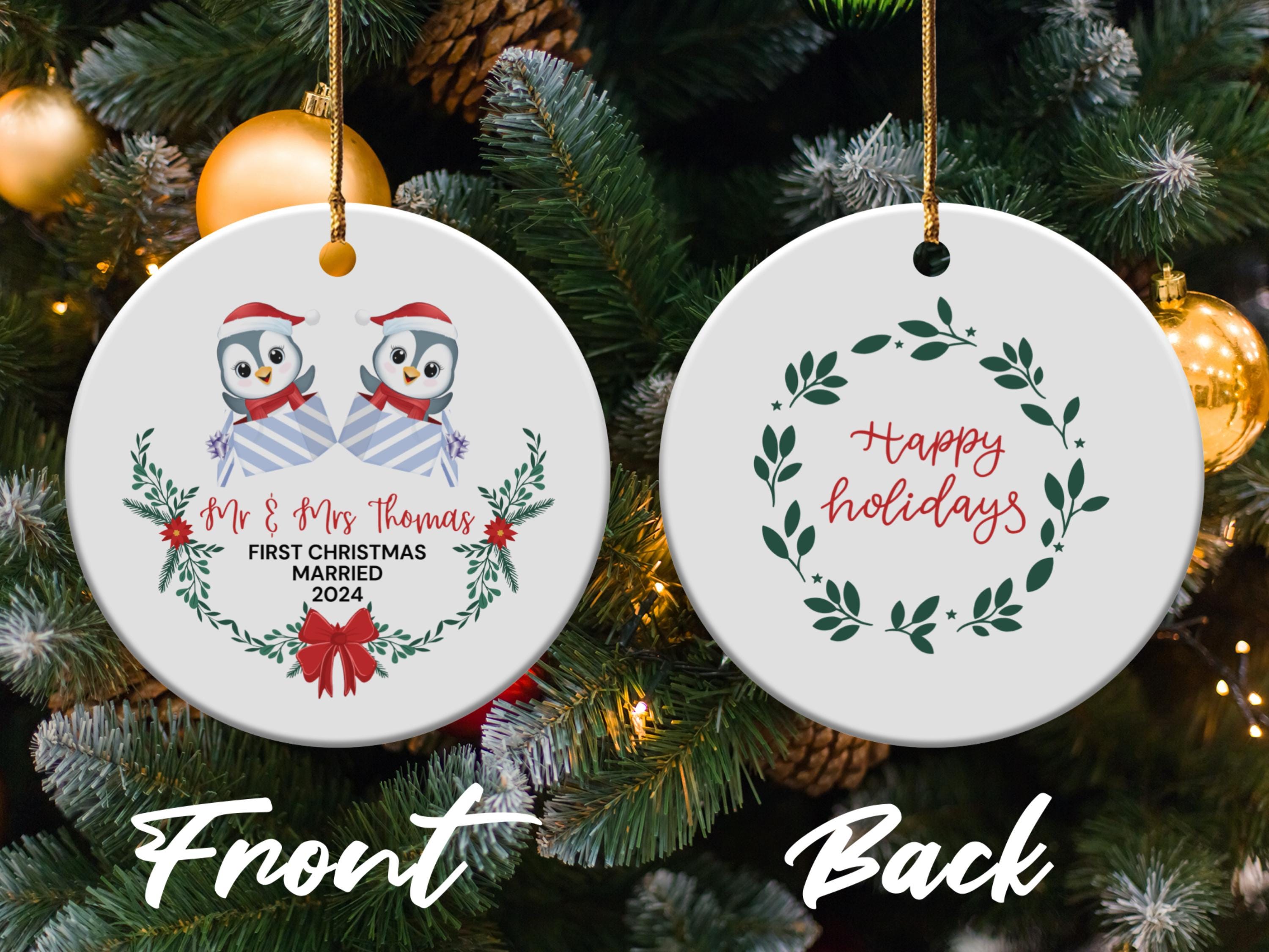 Personalized Penguin Couple First Christmas, Married Ornaments 2024, Cute Holiday Decoration, Newlywed Keepsake Gift, Ideal Gift for Couples
