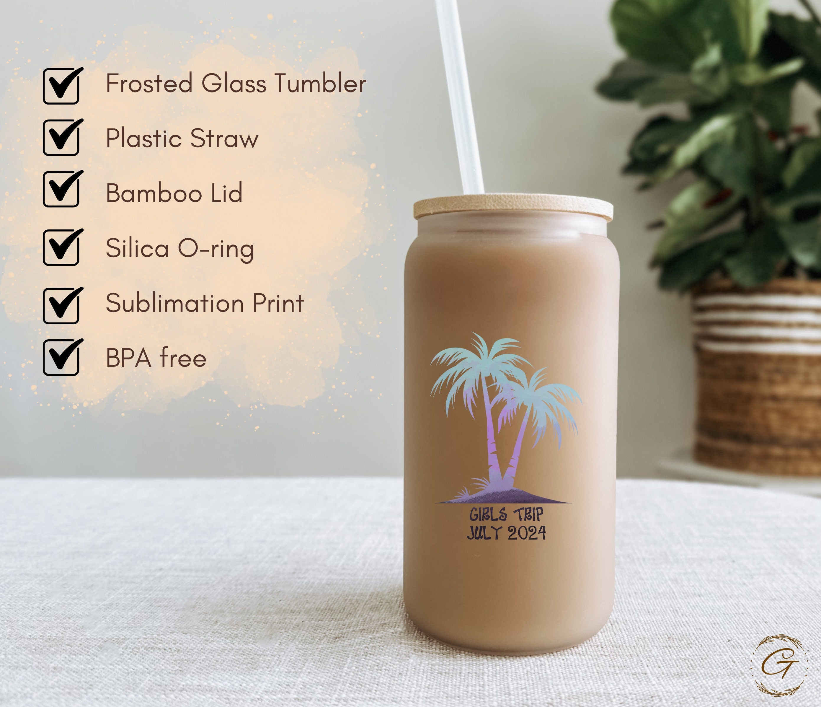 Personalized Island Palm Trees Frosted 16oz Glass Cup