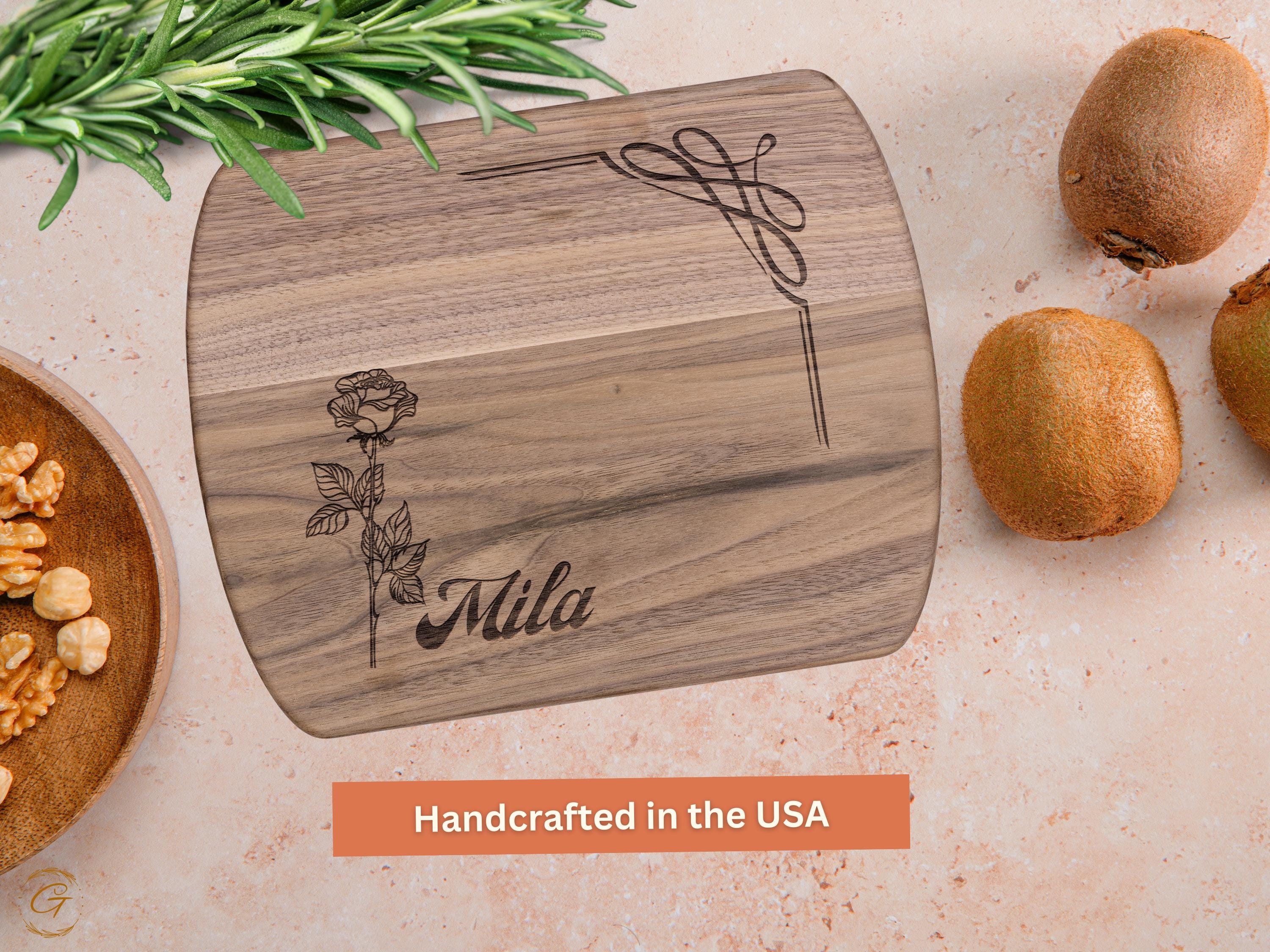 Personalized Cutting Board with Rose Engraving - Unique Gifts for June Birthdays
