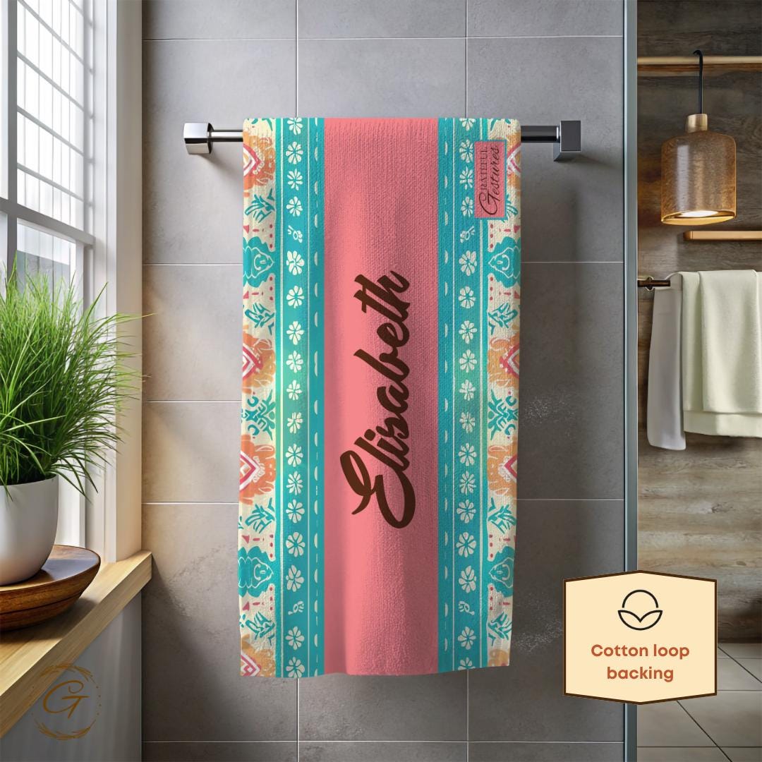 Bohemian Mint Design Personalized Beach Towel Boho Pattern