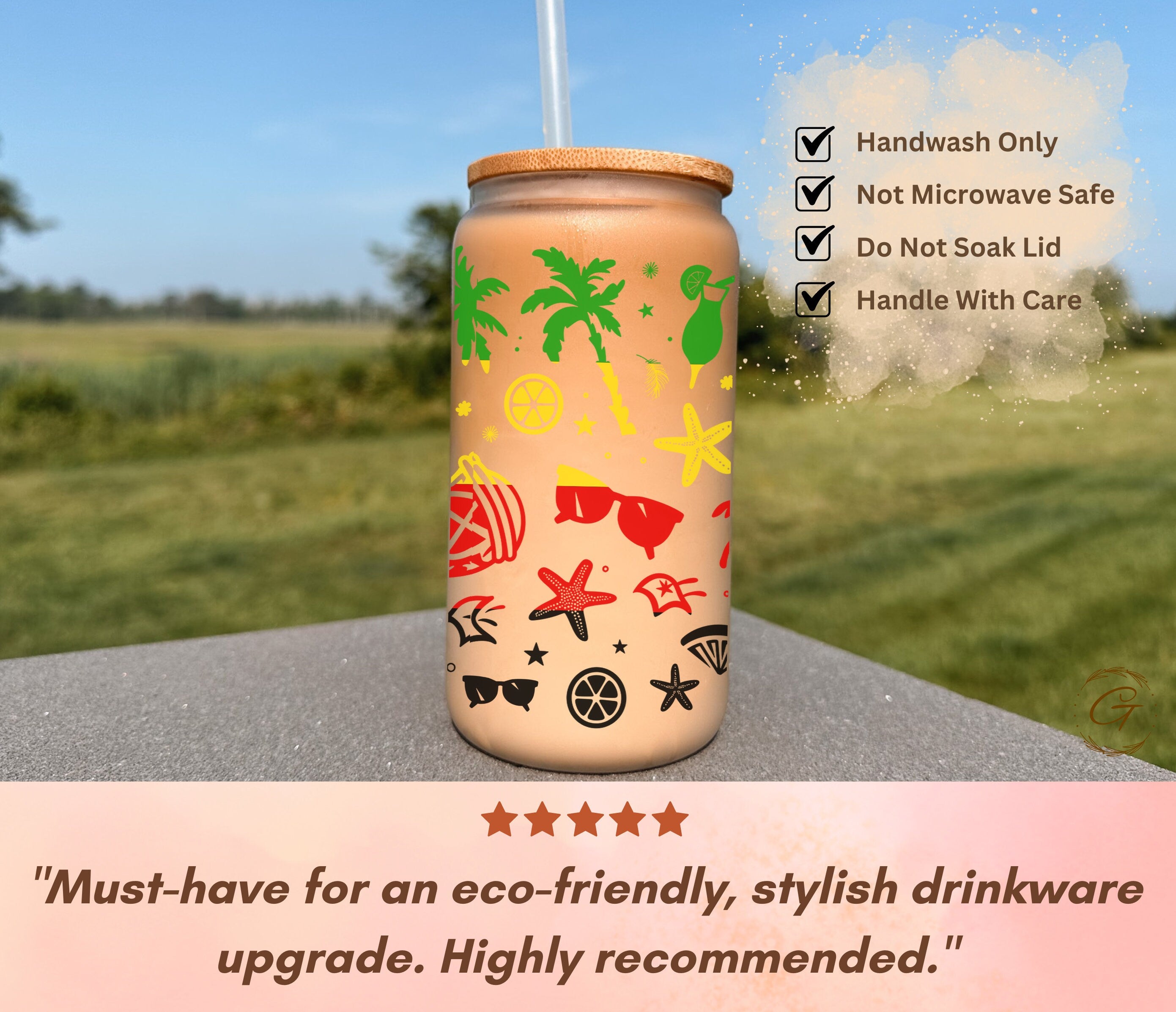 Rasta Summer Vibes Frosted Glass Cup